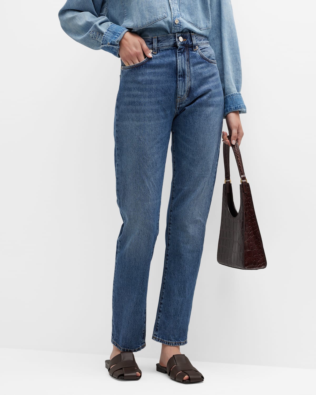 Loulou Studio Wular Straight-leg Ankle Denim Pants In Washed Blue