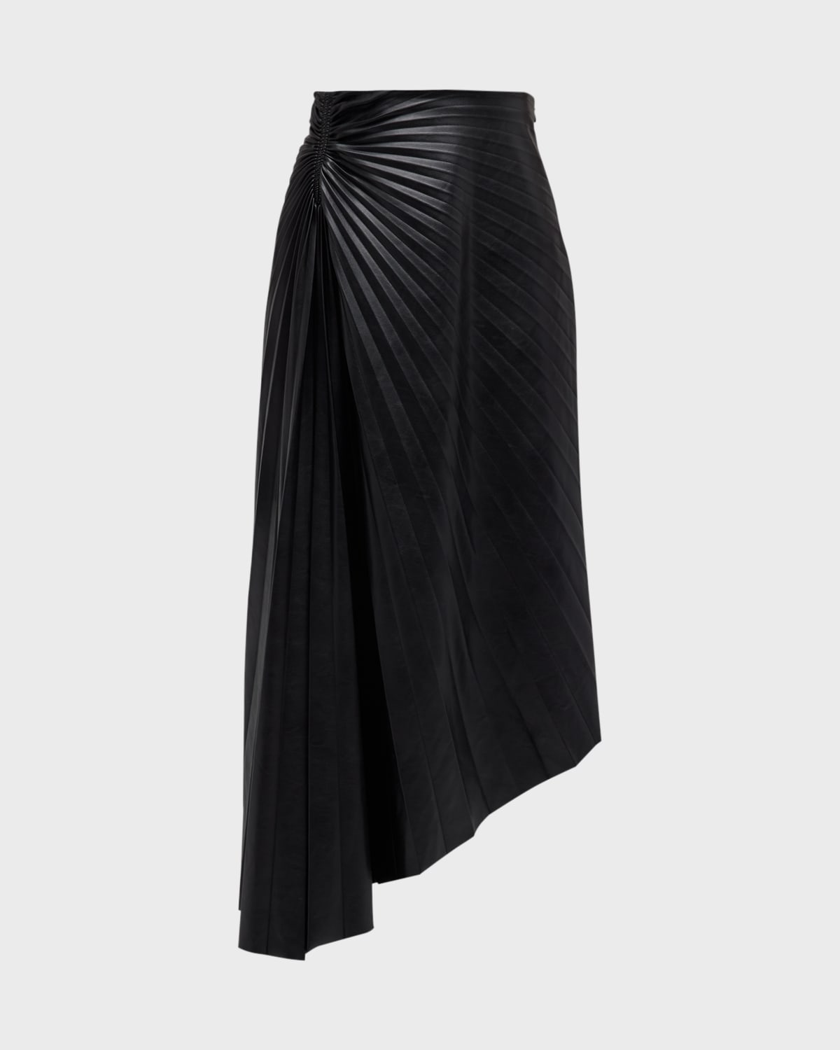Tracy Pleated Side-Ruched Faux Leather Maxi Skirt