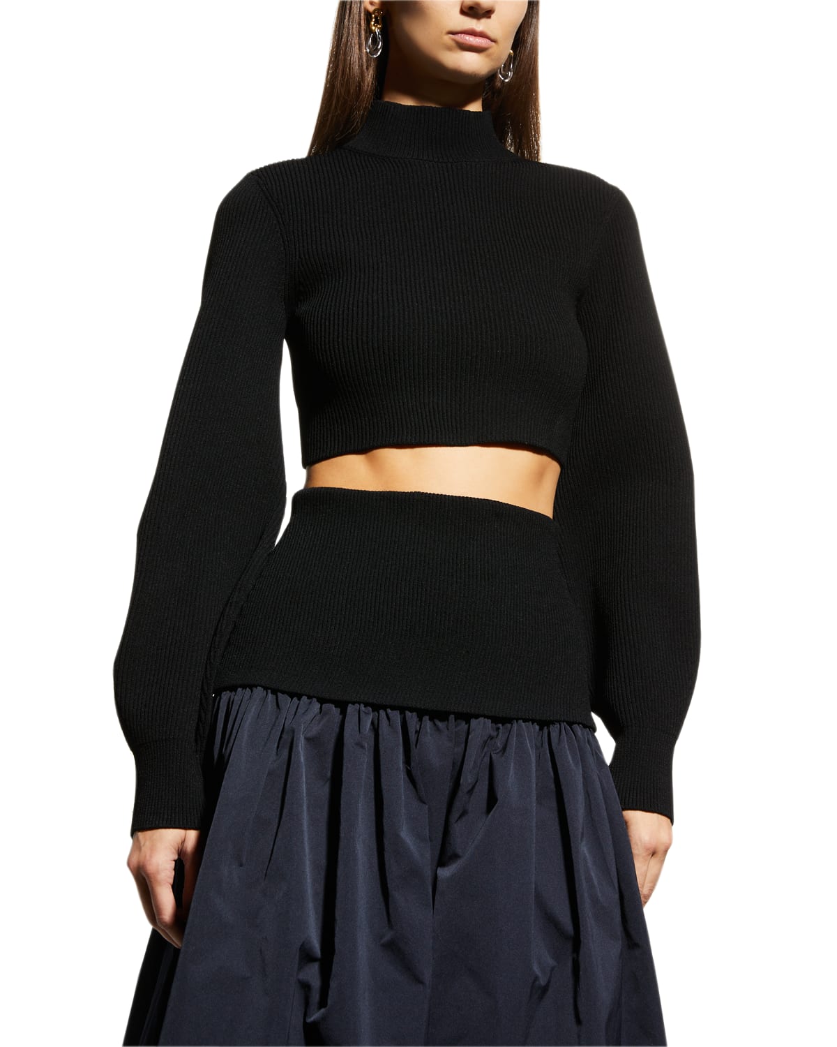 A.L.C. Sydney Ribbed Turtleneck Puffed-Sleeve Sweater