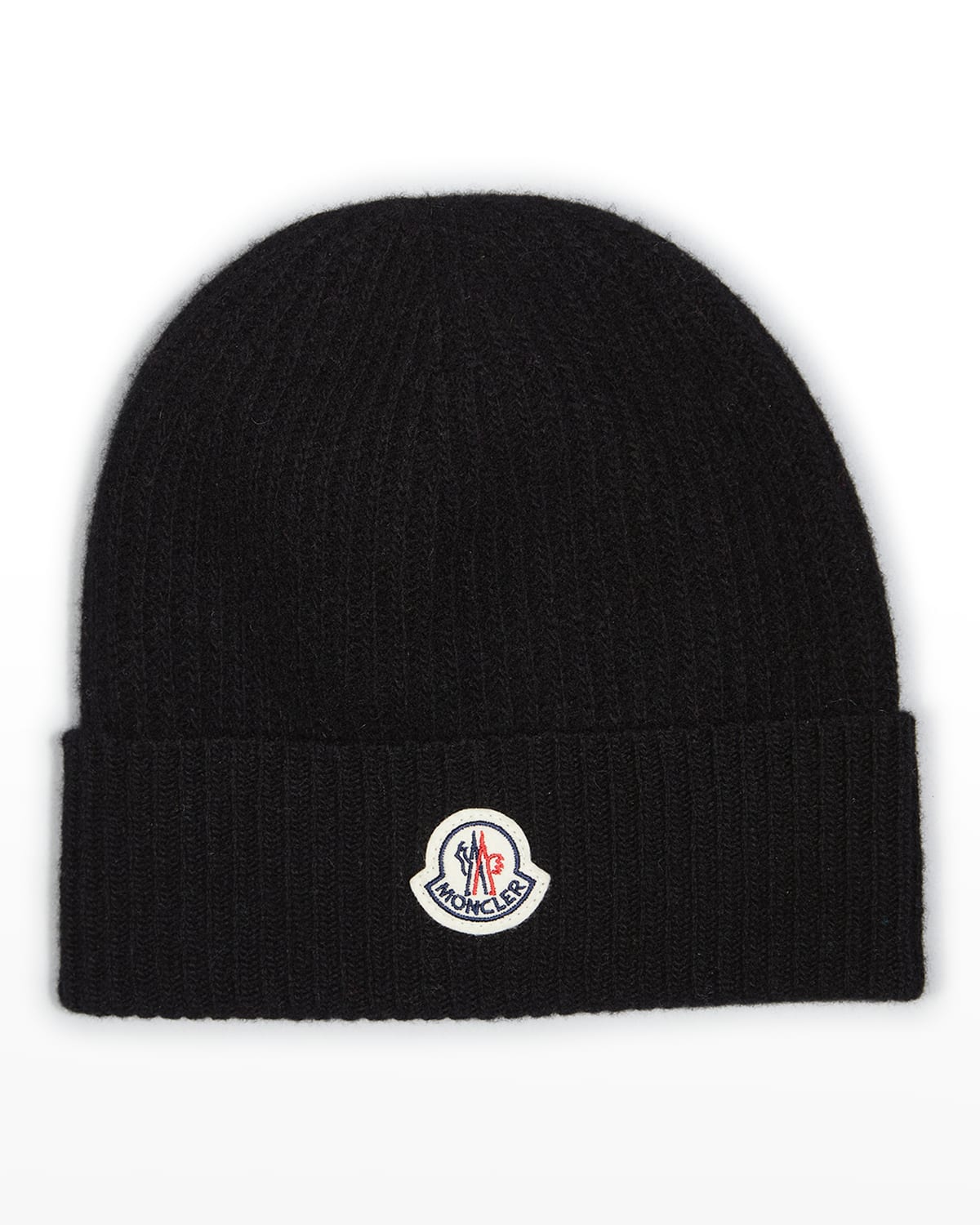 Moncler Black Logo Ribbed Knit Beanie Hat In Black
