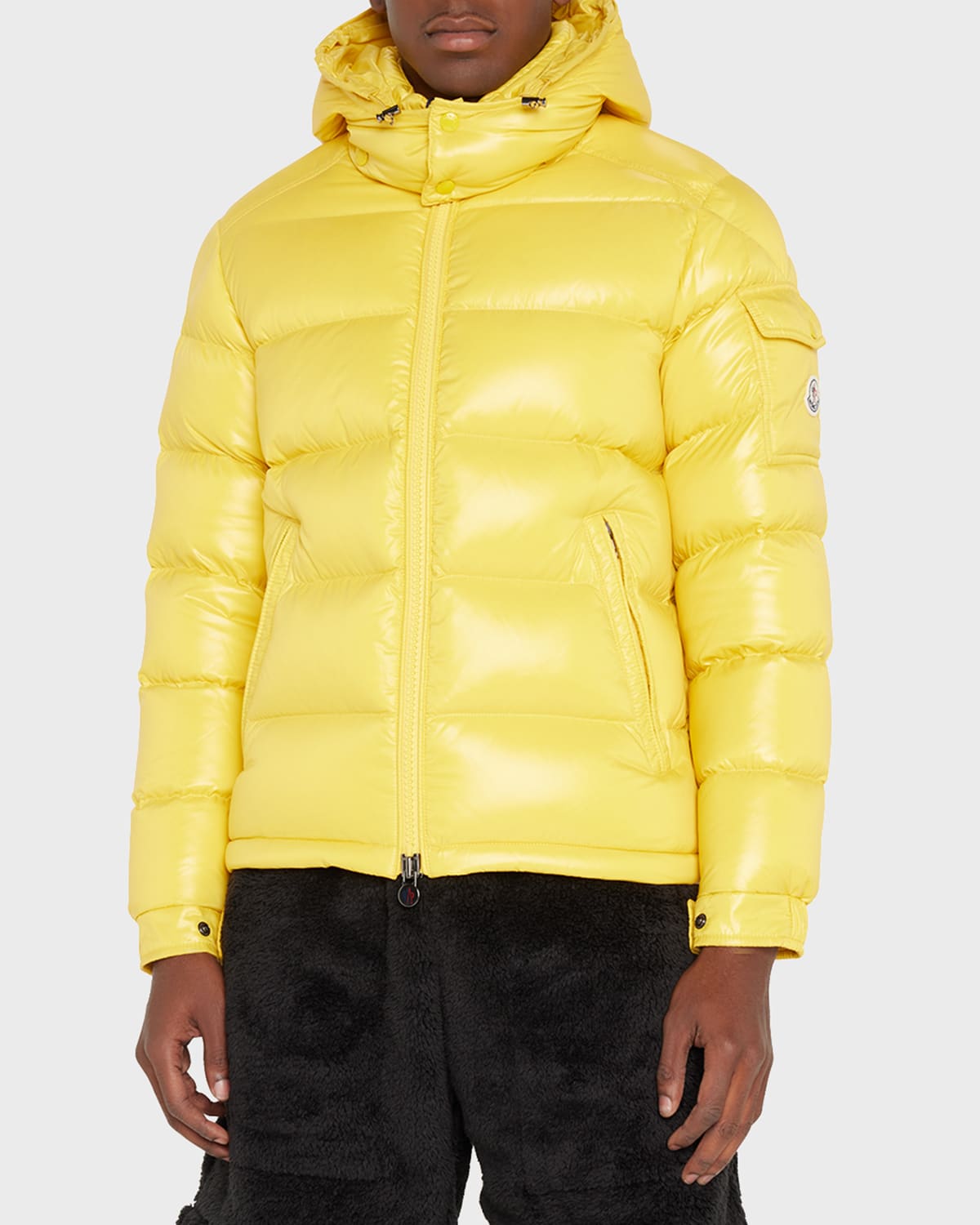 Moncler Maya Lacquered Down Jacket In Pastel Yellow