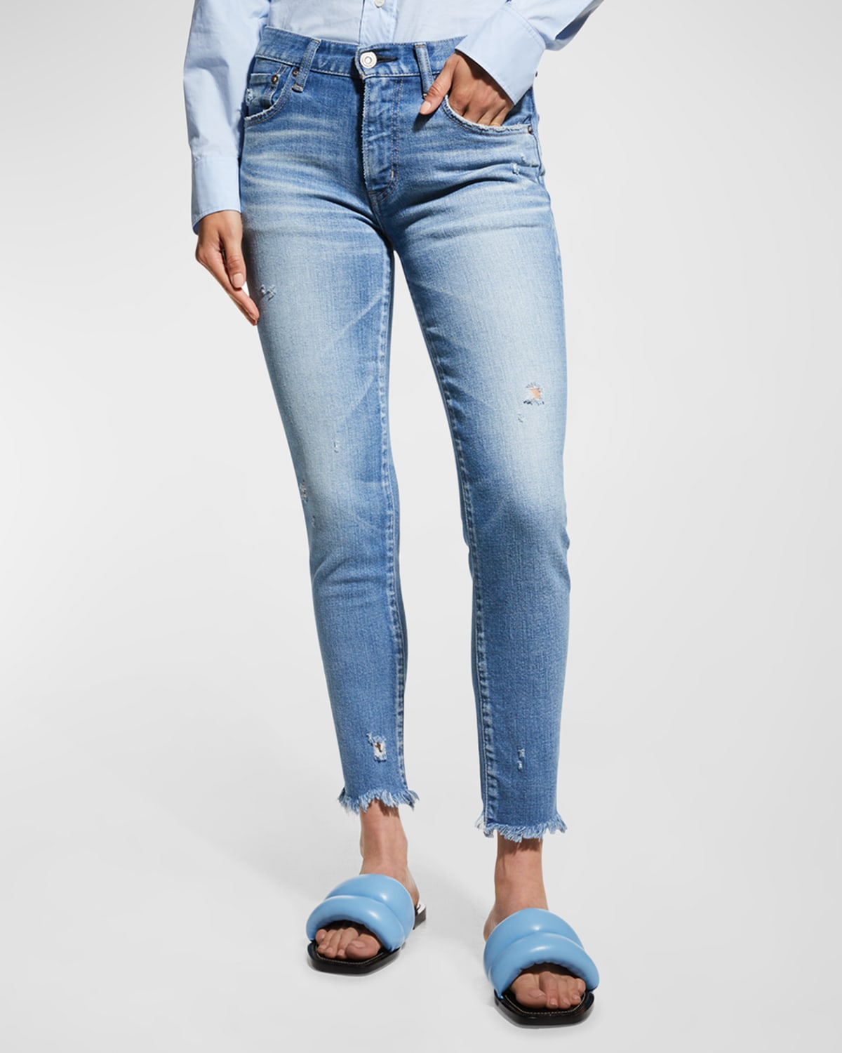 Shop Moussy Vintage Diana Distressed Skinny Long Jeans In Light Blue