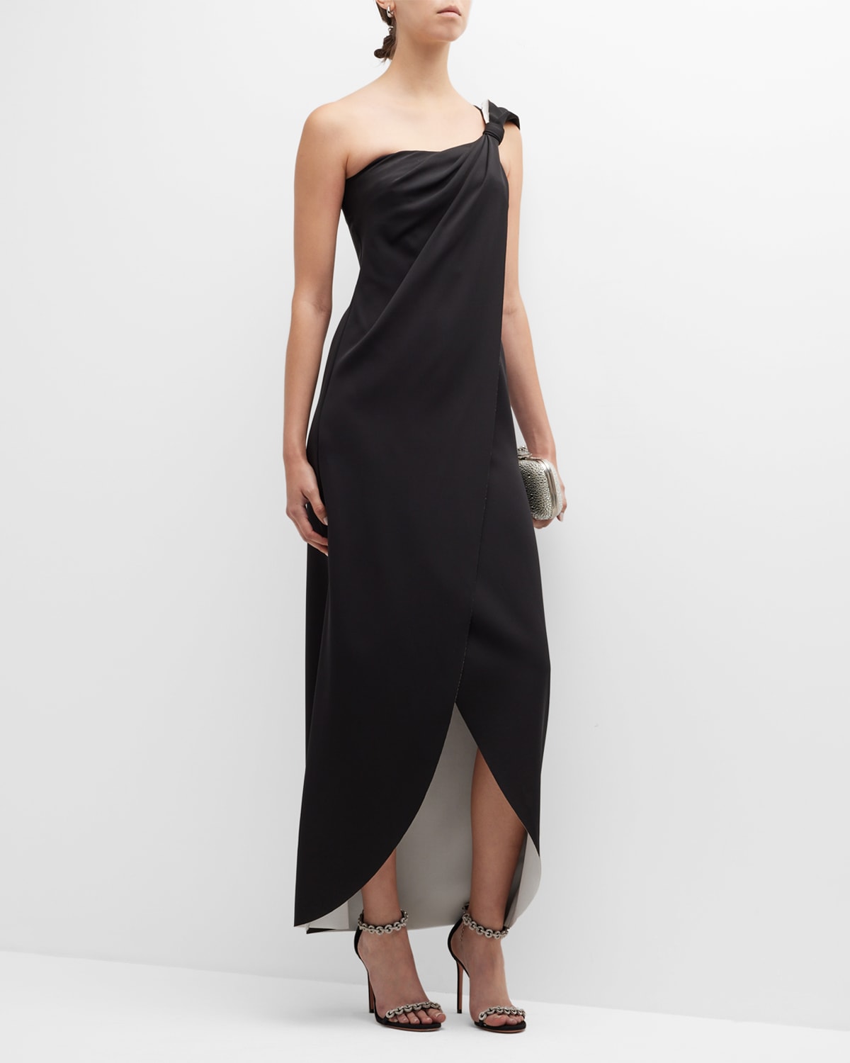 GIORGIO ARMANI BOW ONE-SHOULDER SILK GOWN