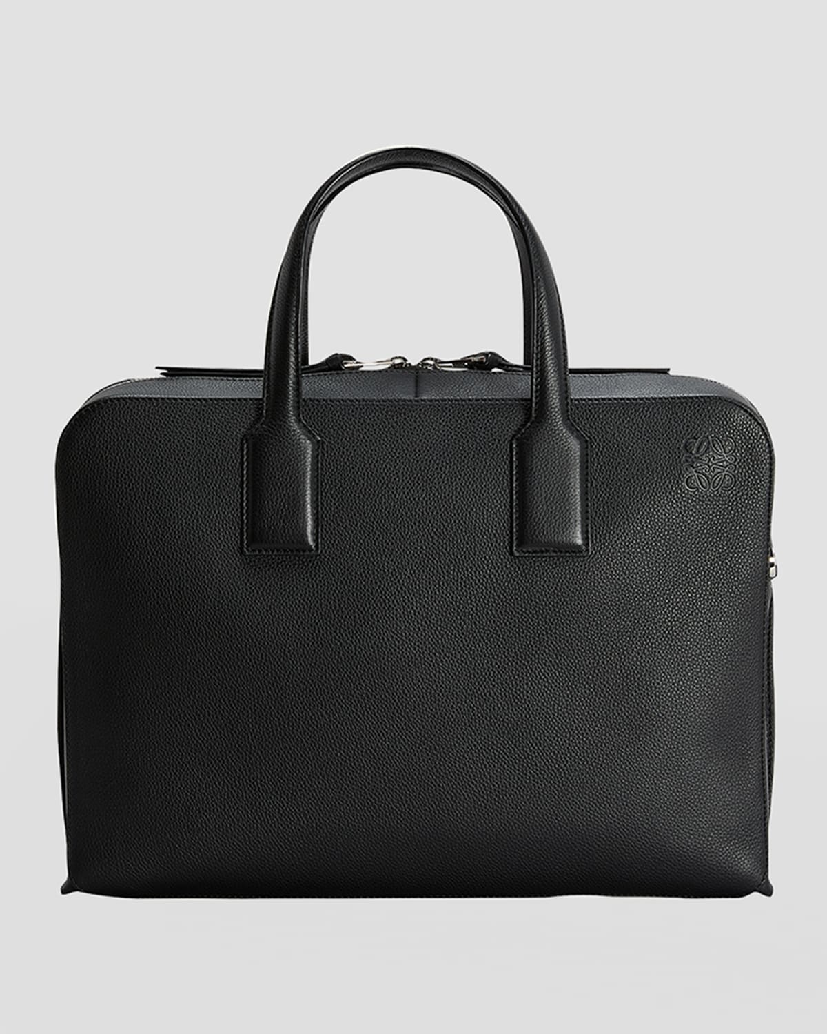 Shop Loewe Men's Goya Thin Leather Briefcase Bag In Black