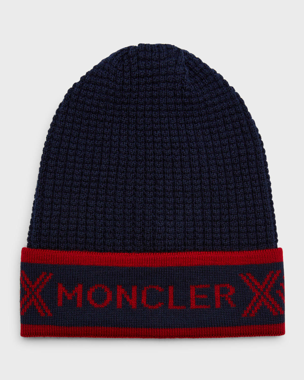 Moncler Kid's Rib Logo Knit Cap In Blue