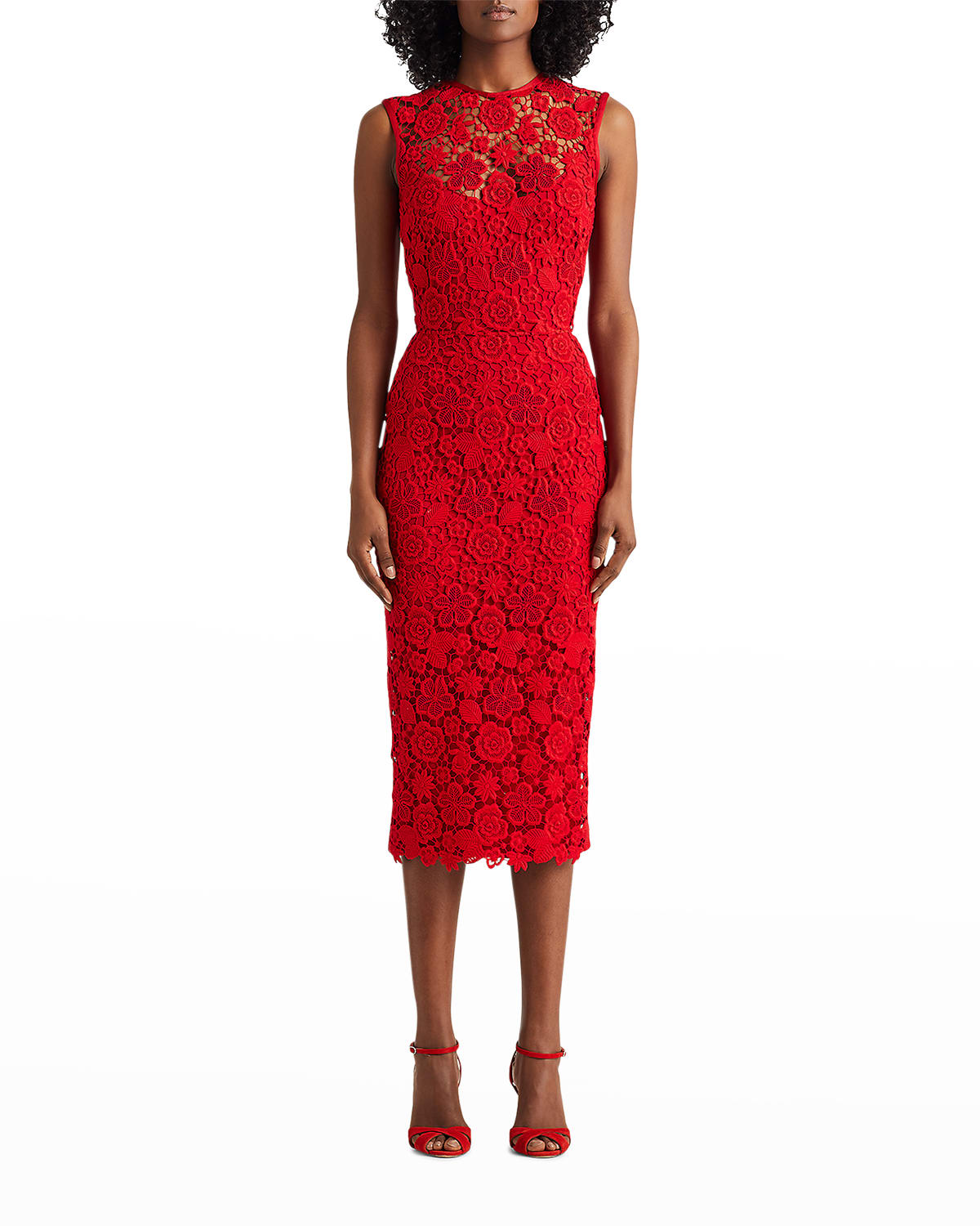 POLO RALPH LAUREN LIESEL LACE ILLUSION MIDI DRESS