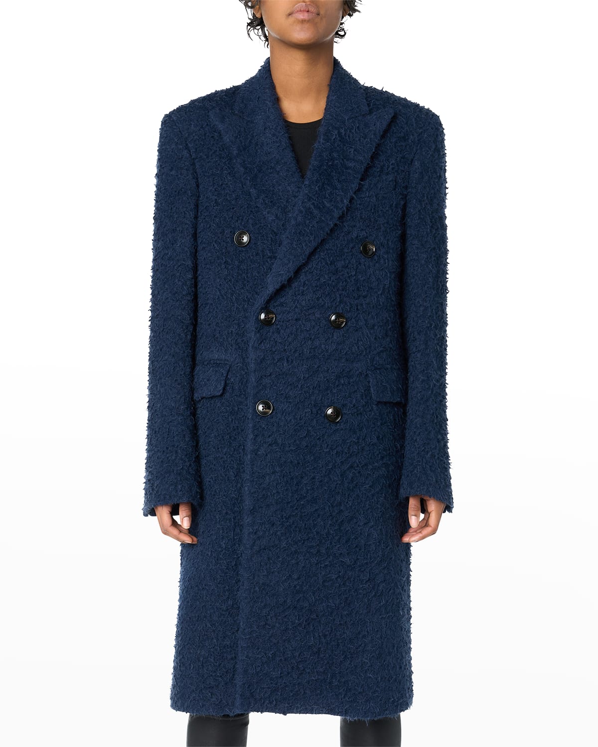 Textured Knit Double-Breasted Coat