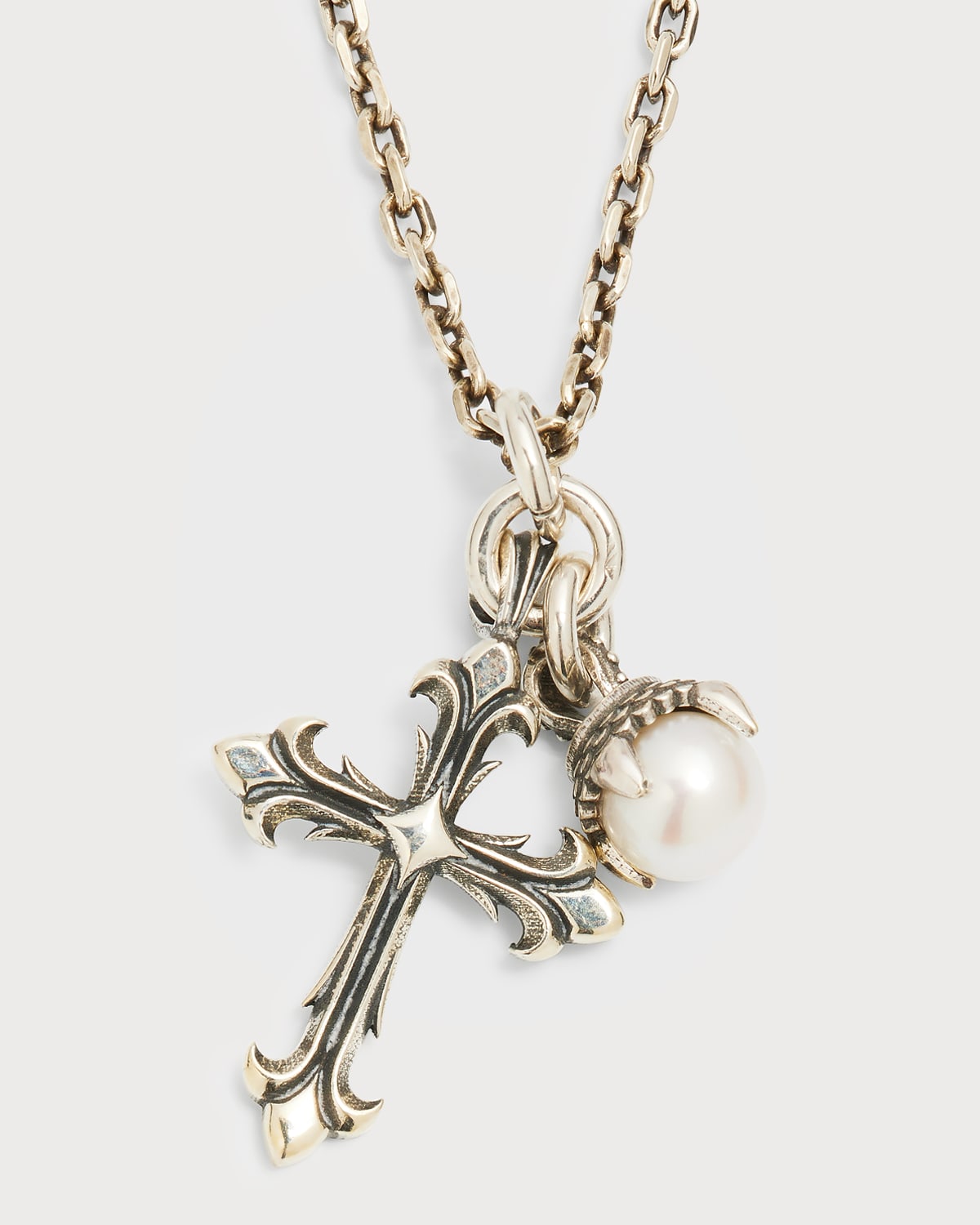 Emanuele Bicocchi Men's Freshwater Pearl And Cross Pendant Necklace, 22"l