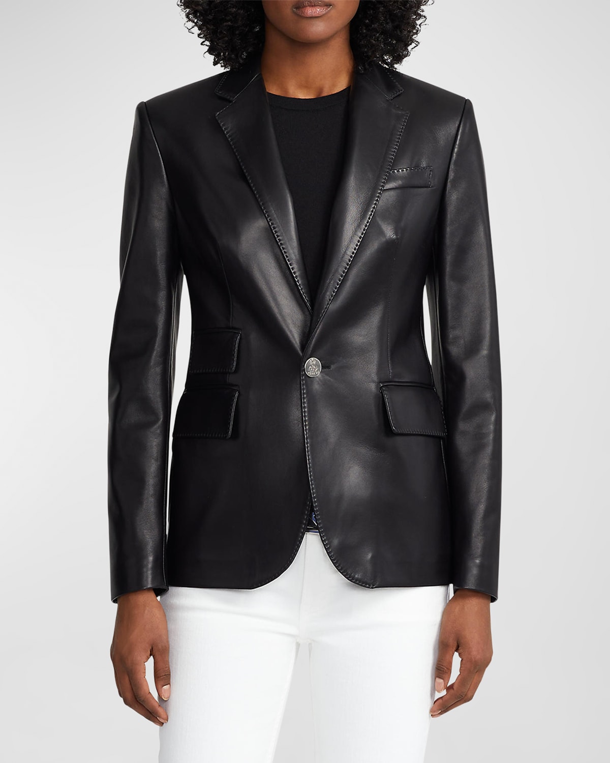 Parker Leather Single-Breasted Blazer Jacket