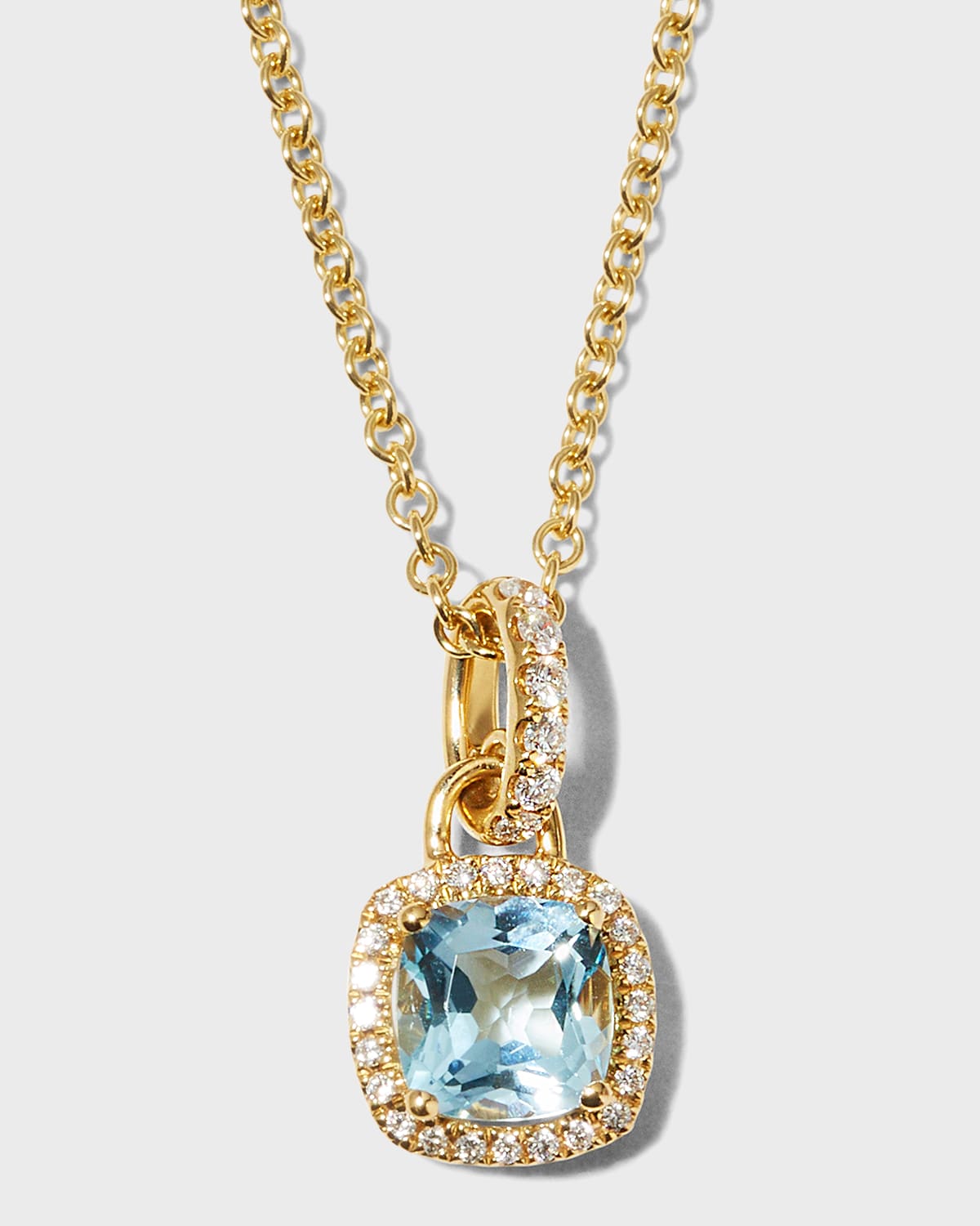Kiki McDonough Kiki Diamond Mini Cushion Blue Topaz Pendant Necklace in Yellow Gold