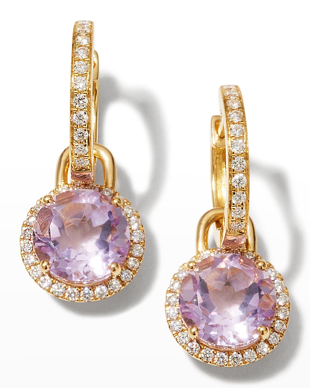Kiki McDonough Grace Lavender Amethyst and Diamond Round Mini Drop Earrings in Yellow Gold
