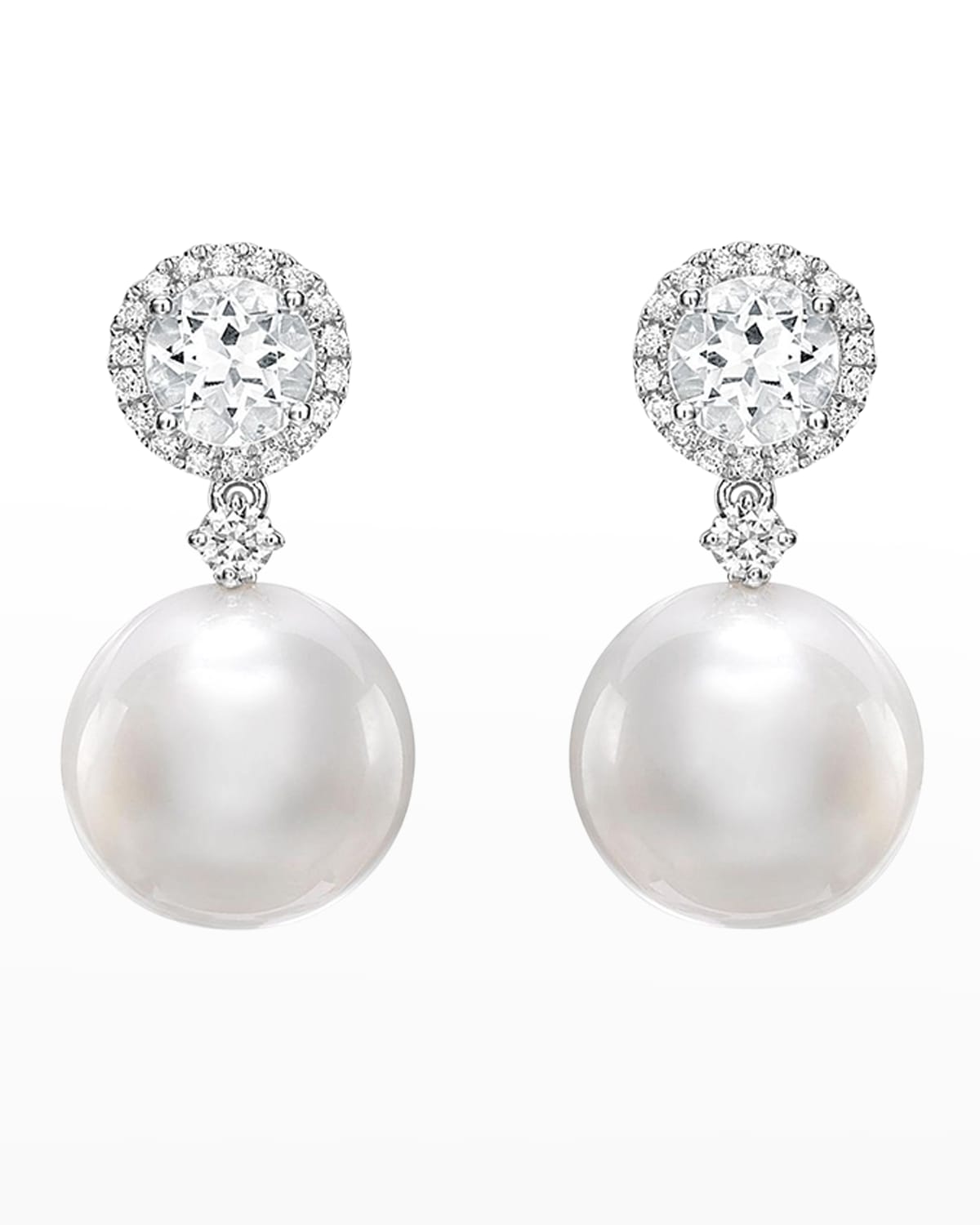 Kiki McDonough White Topaz and Diamond Pearl Drop Earrings in White Gold