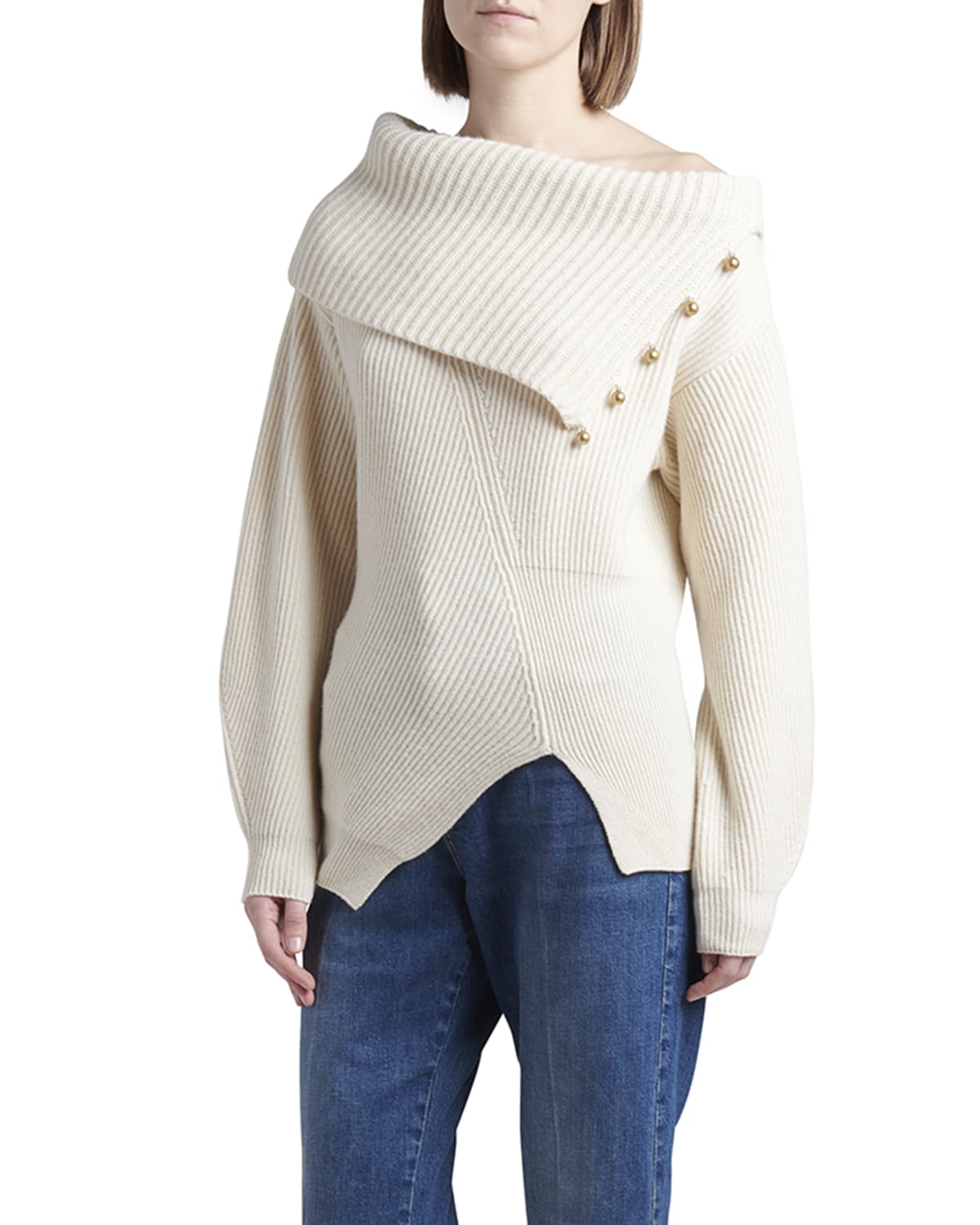 Stella McCartney Button Patchwork Rib Cashmere Sweater