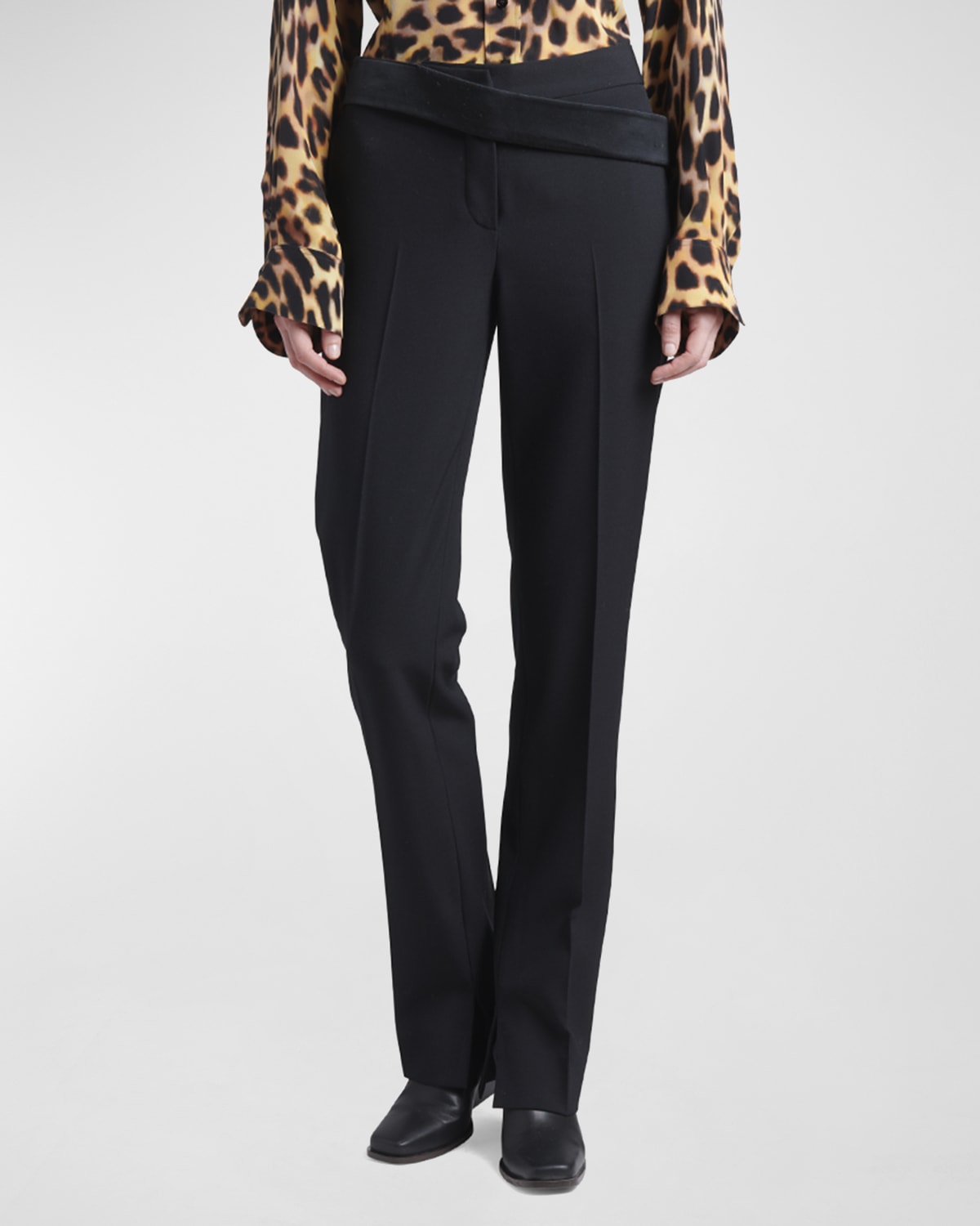 Stella Mccartney Twill Trousers Featuring Satin Waistband In Black
