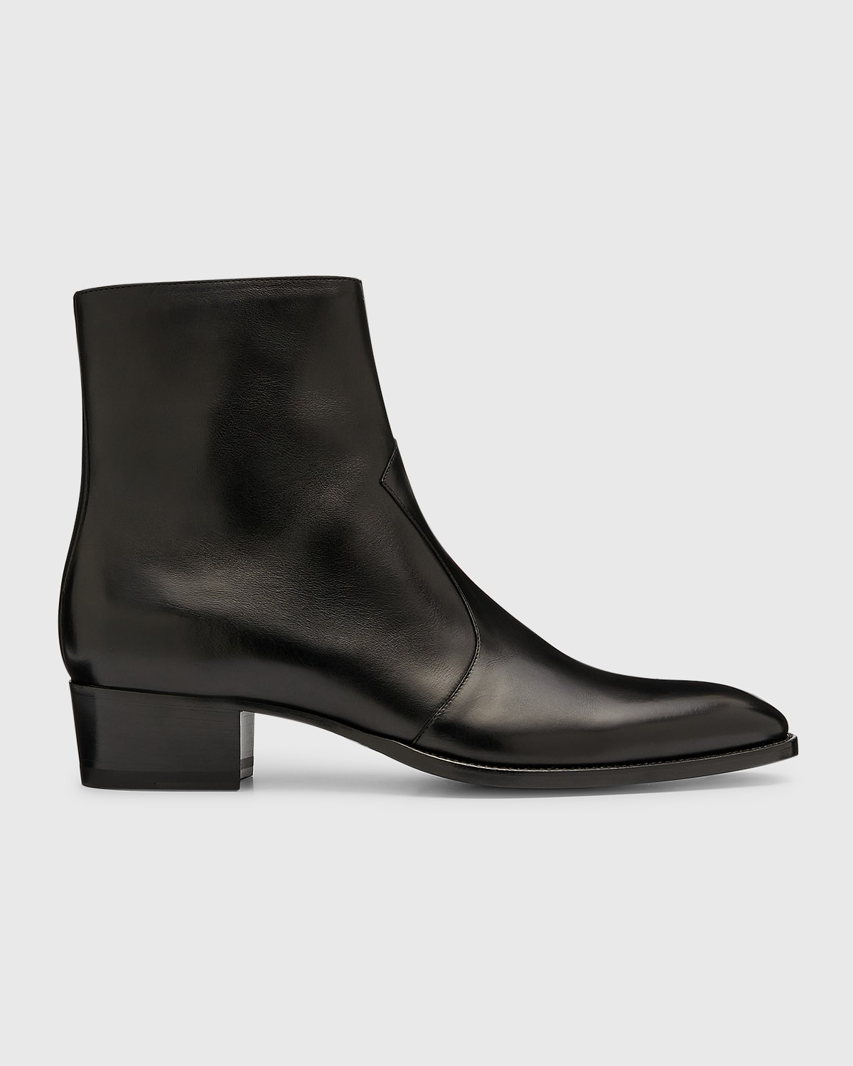 Shop Saint Laurent Men's Wyatt 40 Leather Zip Ankle Boots In 1000 Nero