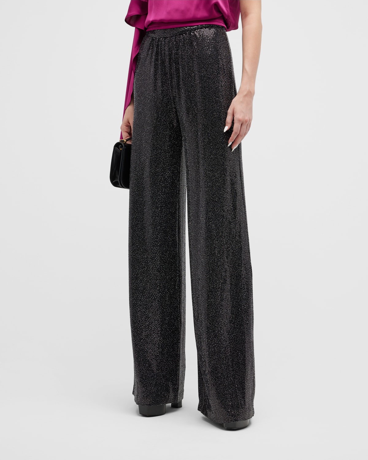 Ramy Brook Gavin Wide Leg Sparkle Pant In Black