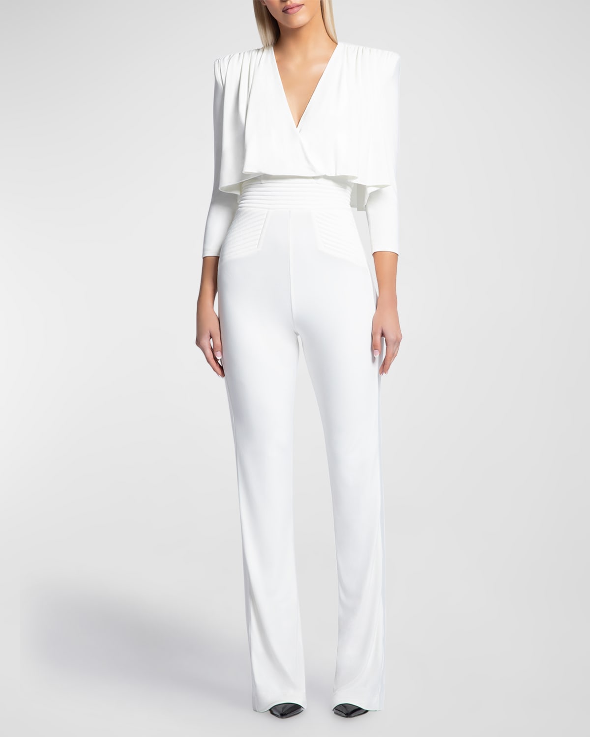 ZHIVAGO THE WILL FLARED-LEG JERSEY CAPE JUMPSUIT