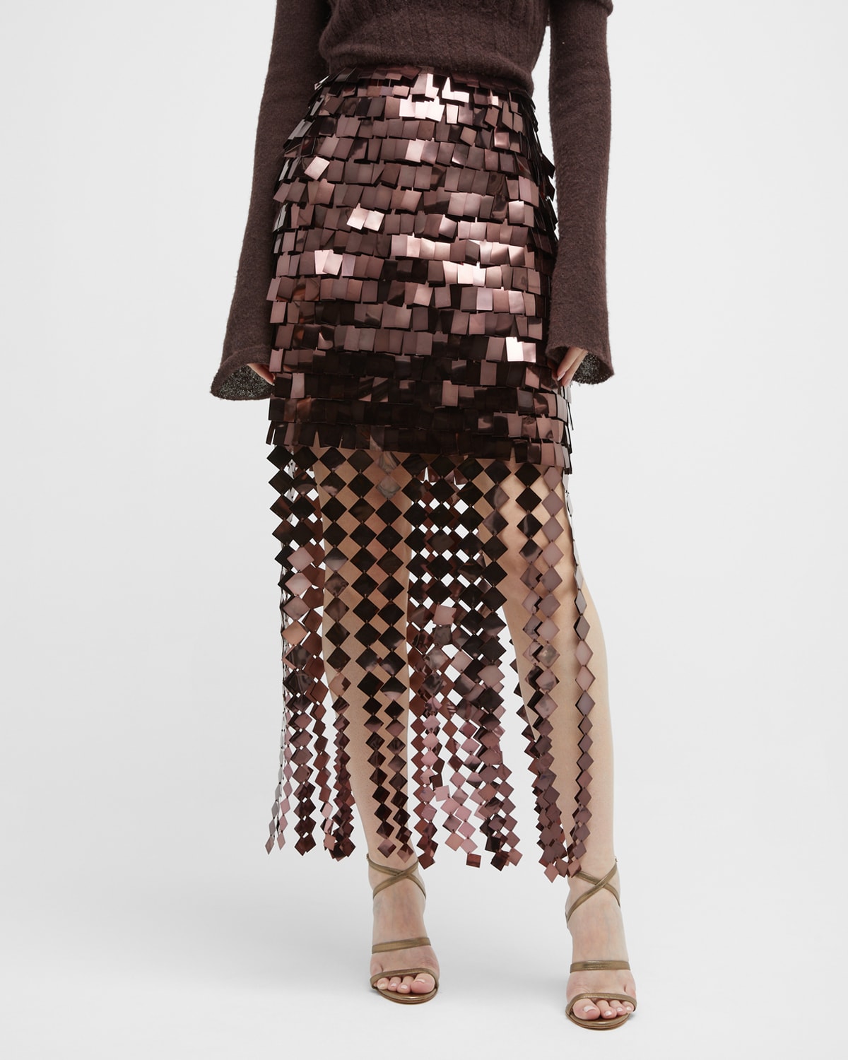 Simkhai Lucee Paillette-embellished Midi Skirt In Chocolate
