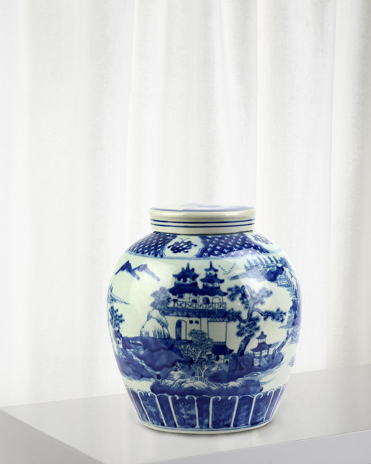 Shop Winward Home Ceramic Toile De Jouy Jar In Blue/white