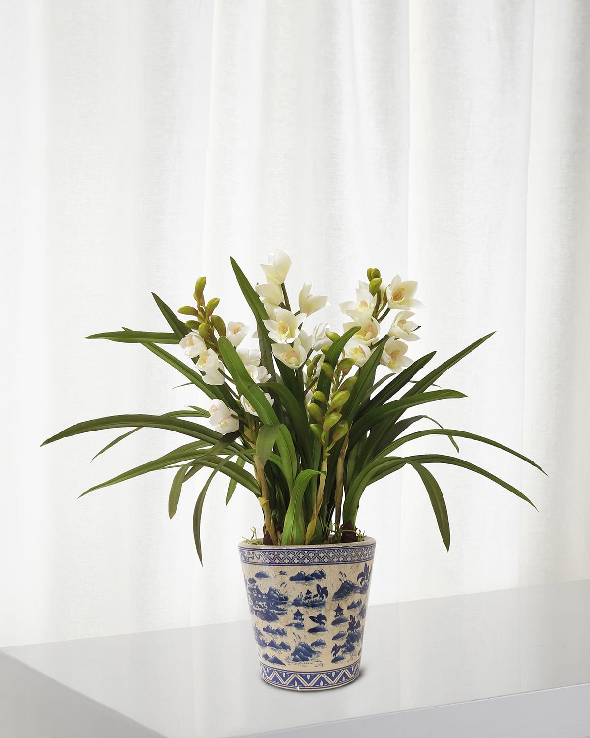 Shop Winward Home Faux Cymbidium Orchids W/ Pot In Green/white