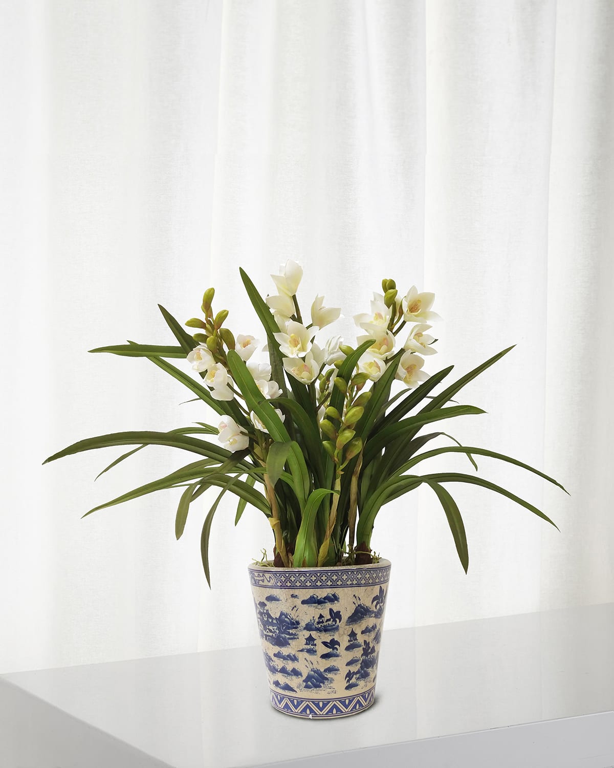 Winward Home Faux Cymbidium Orchids W/ Pot In Green/white