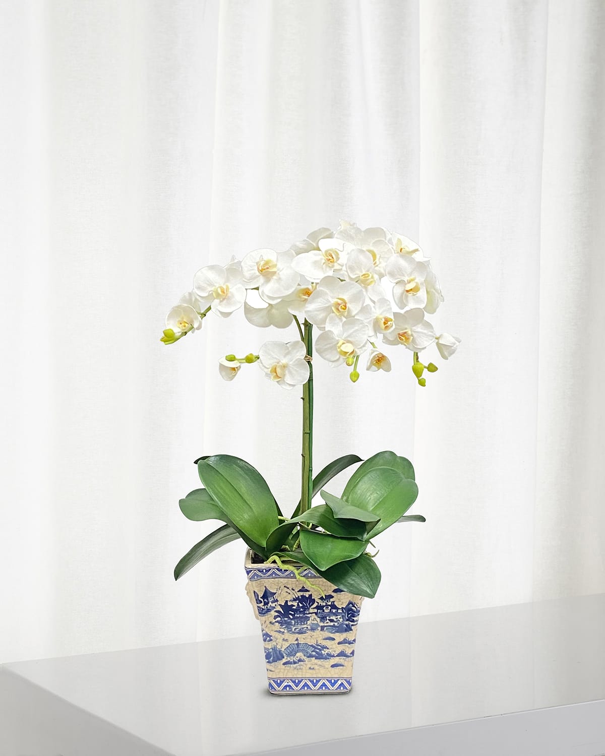 Shop Winward Home Faux Phalaenopsis Orchids In Pot In Two-tone White