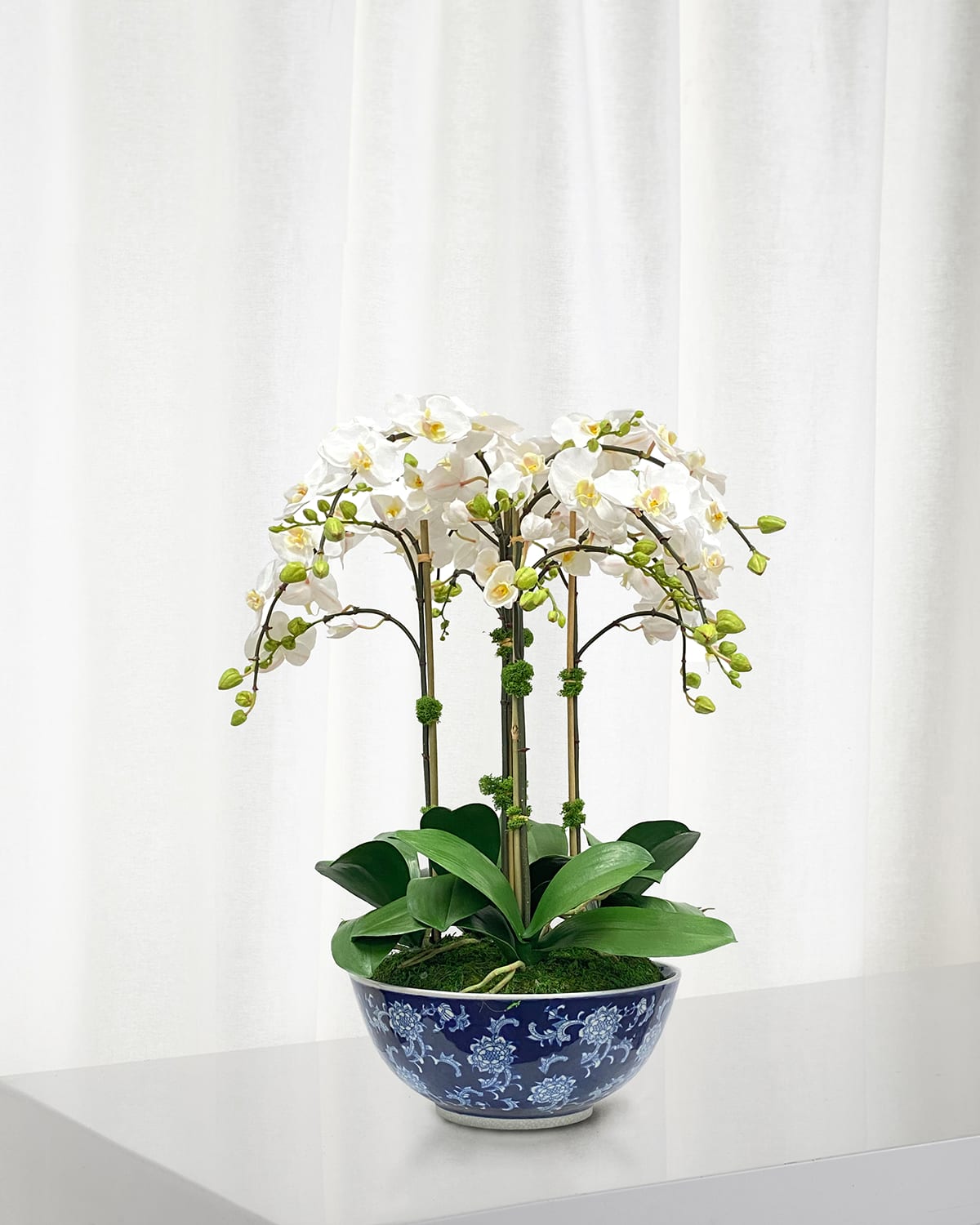 Winward Home Faux Orchid In Longlife Bowl In Blue/white