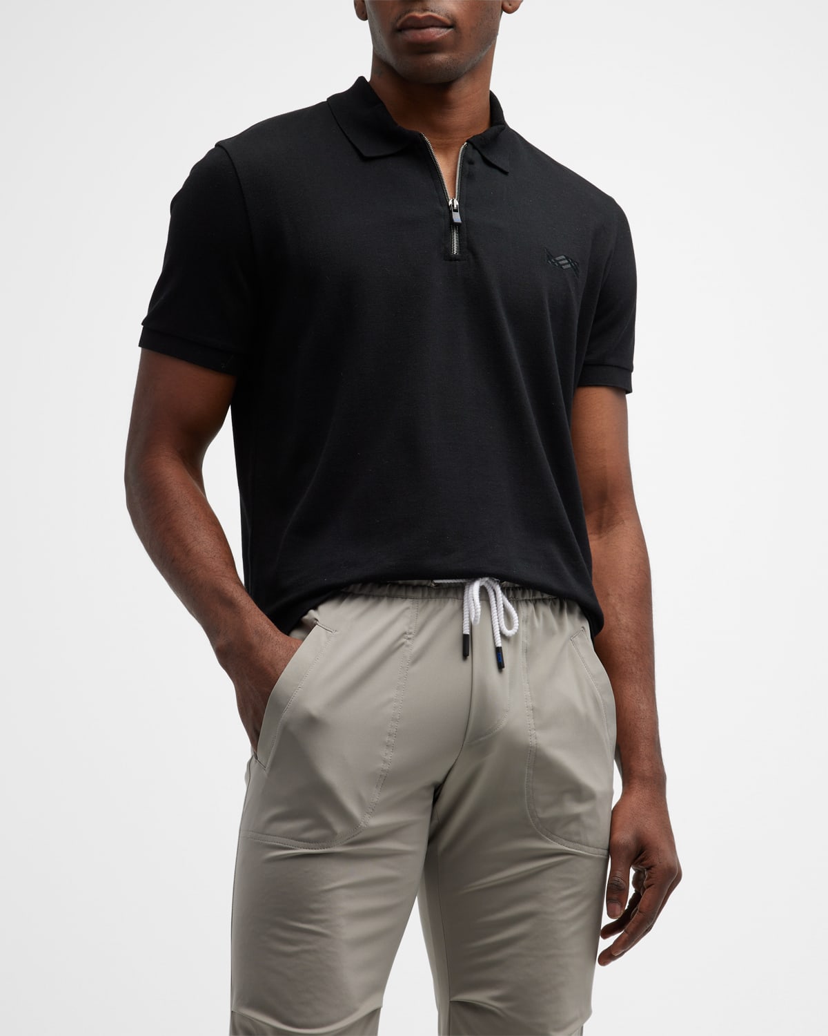 KNT Men's Cotton-Silk Quarter-Zip Polo Shirt