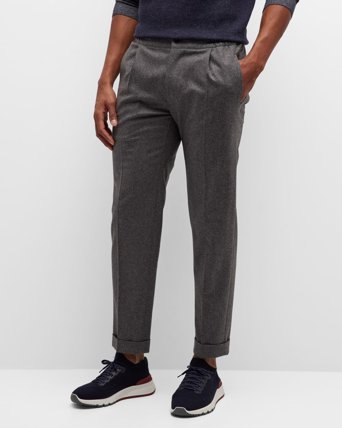 KNT Men's Wool Stretch Pleated Pants