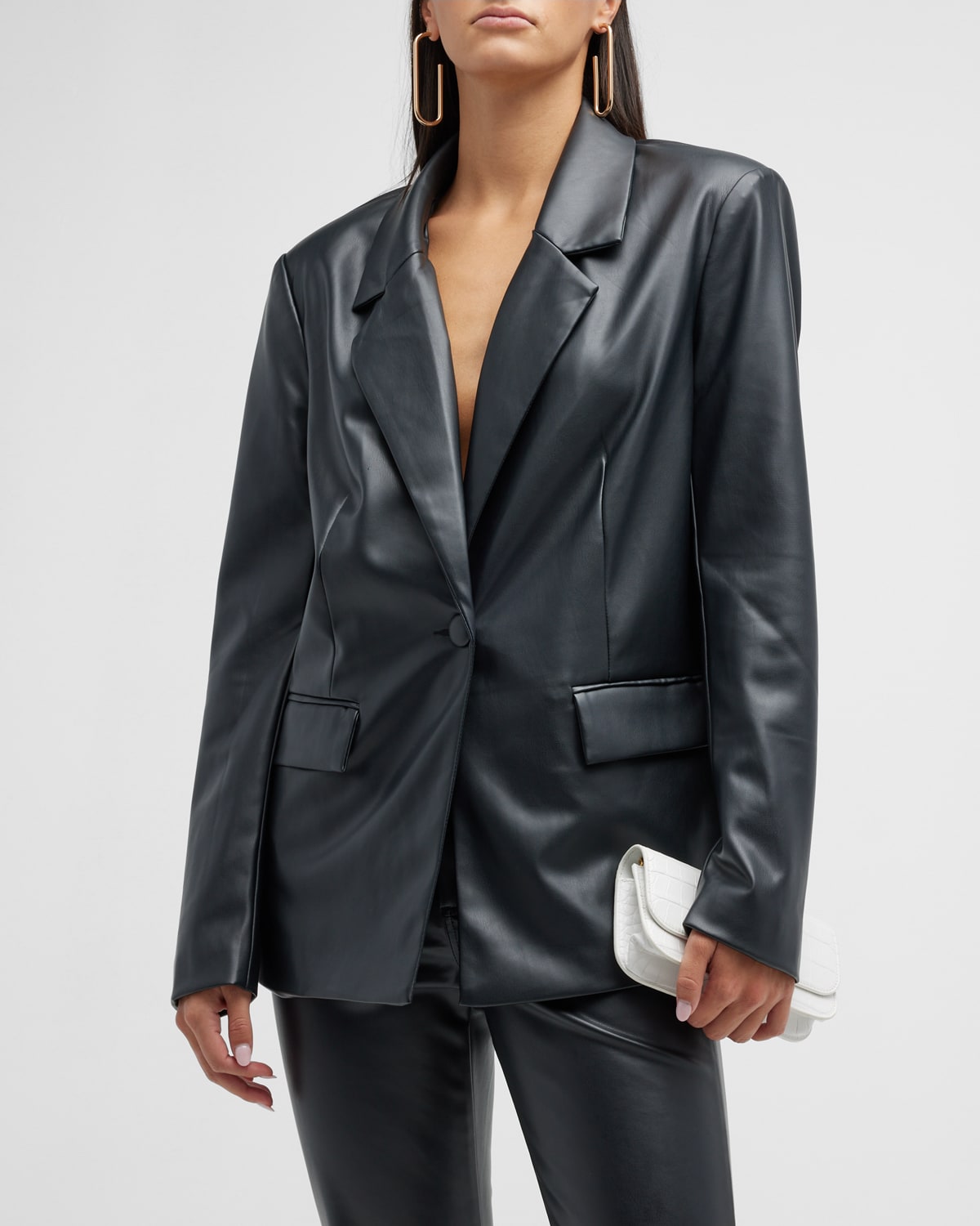 Weworewhat Vegan Leather Blazer In Black