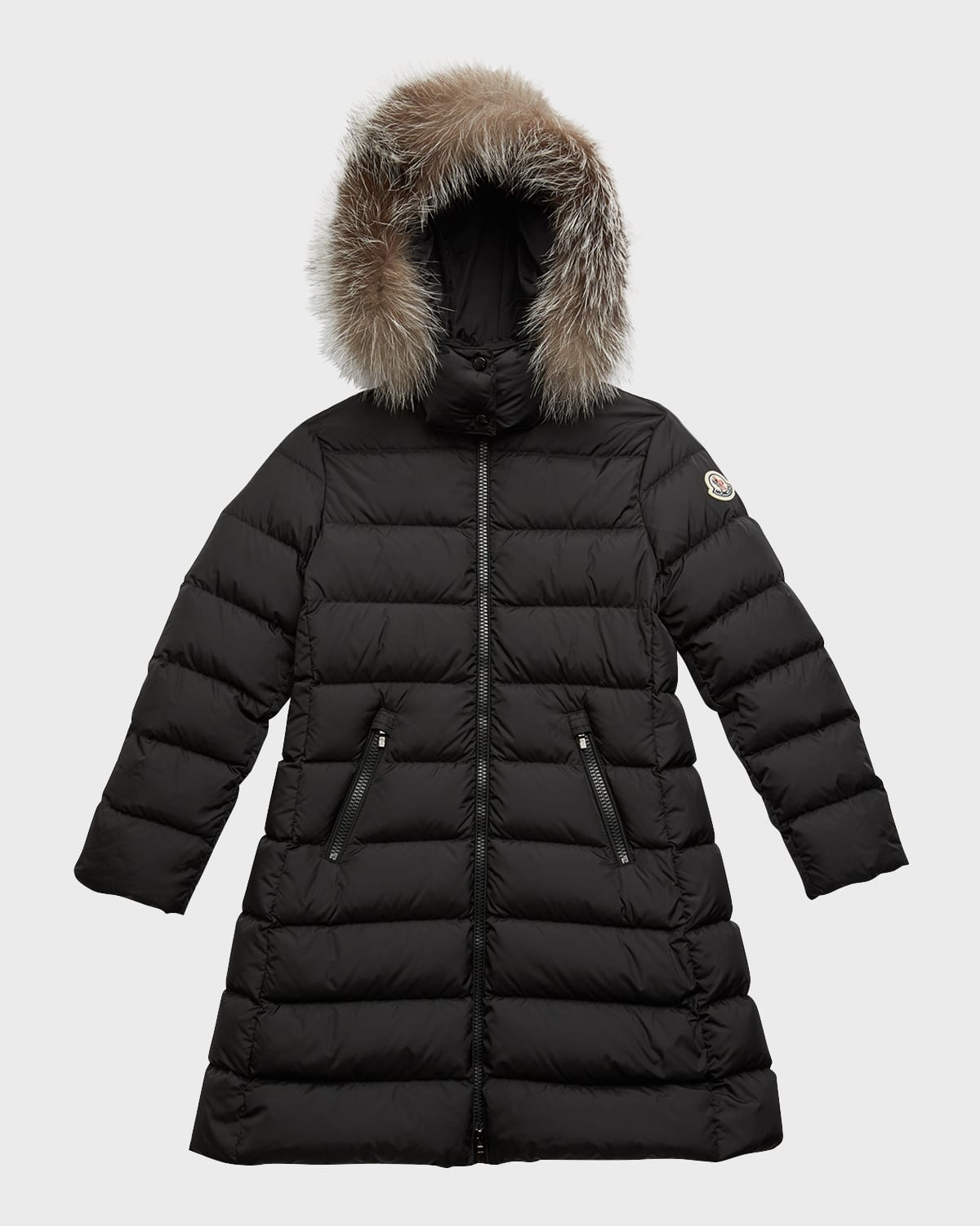 Moncler Kids' Girl's Abelle Long Coat W/ Fur In Black