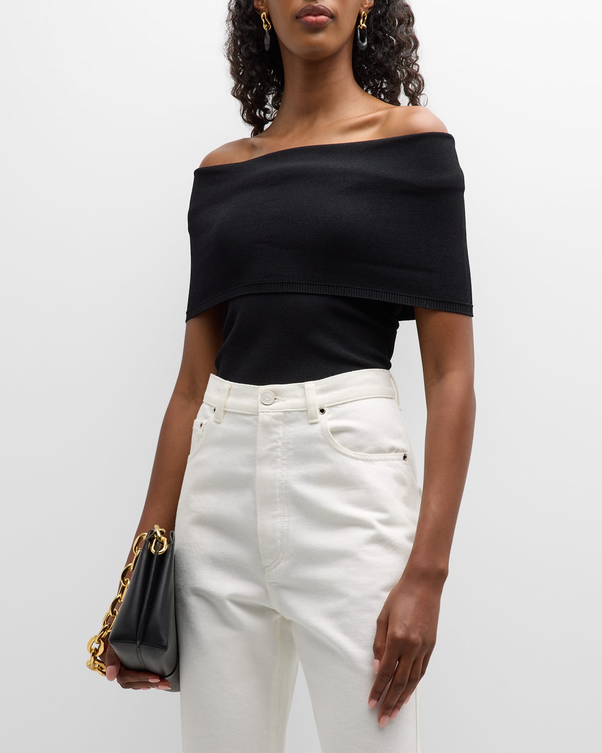 Alaïa Off-shoulder Knit Bodysuit In Noir Alaia