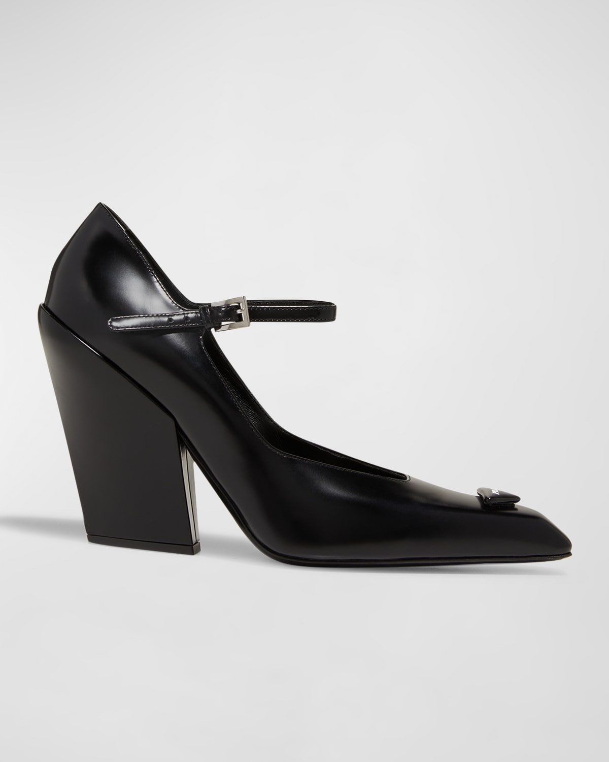 Prada Modellerie Leather Mary Jane Pumps In Nero