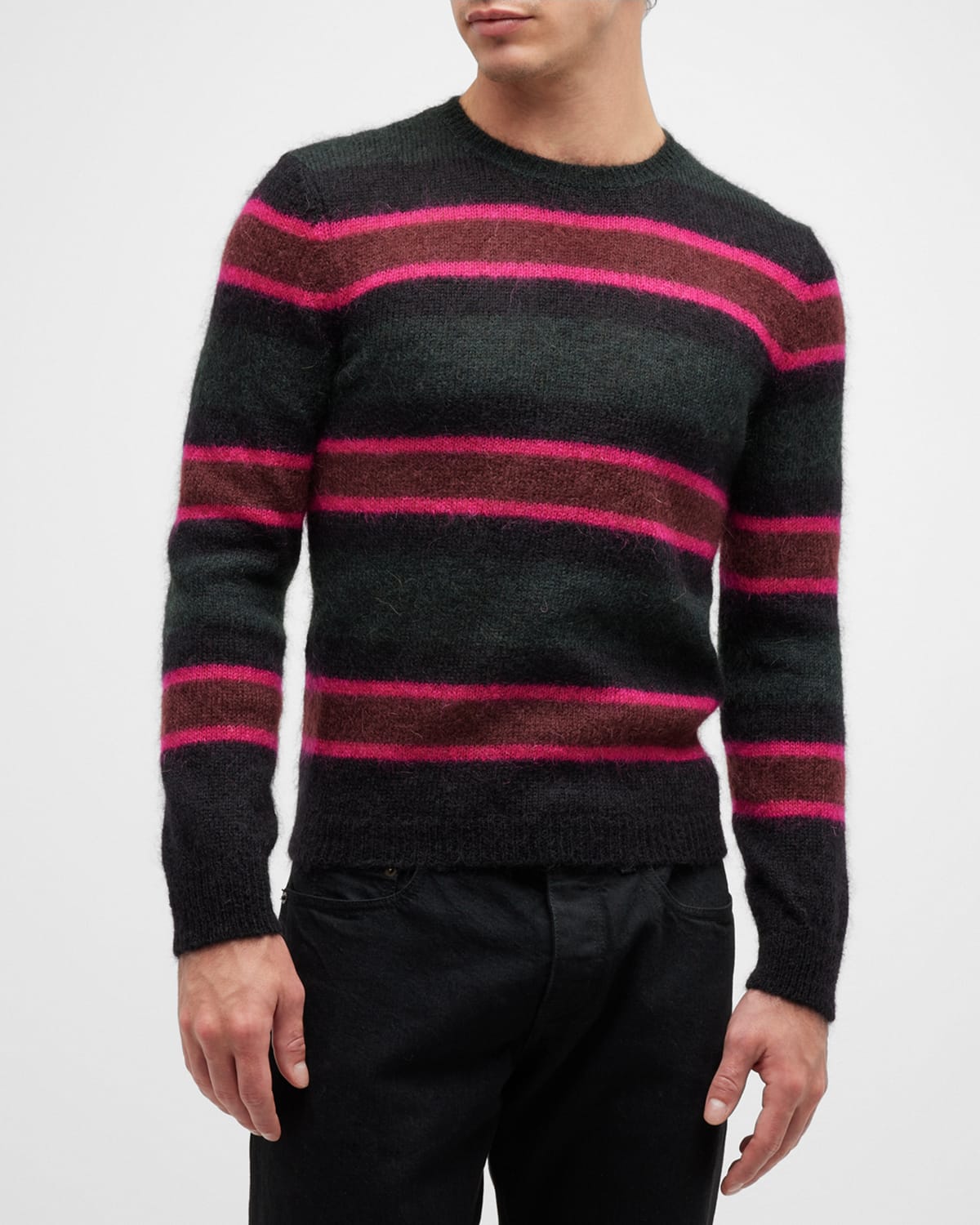 Saint Laurent Striped Mohair-blend Sweater In Green