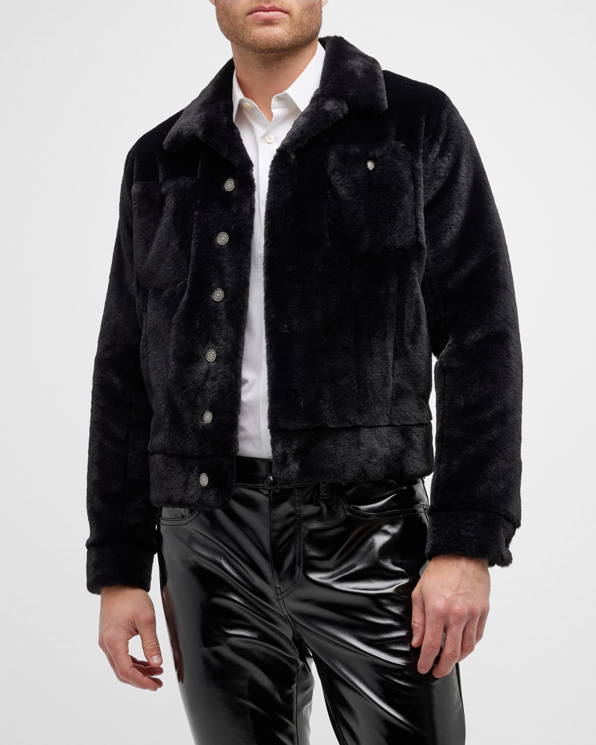 Saint Laurent Men's Faux-fur Jean Jacket In Nero