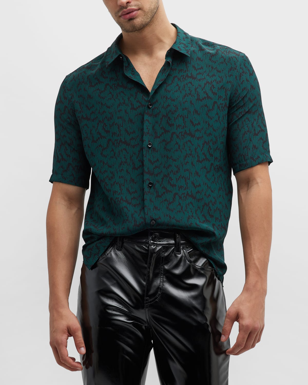 SAINT LAURENT MEN'S PRINTED SILK SPORT SHIRT