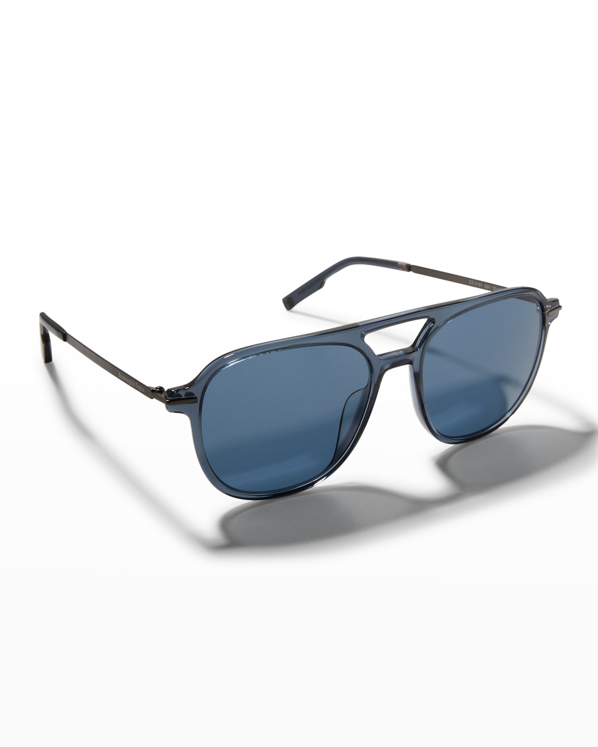 Zegna Men's Double-bridge Plastic Aviator Sunglasses In Blue