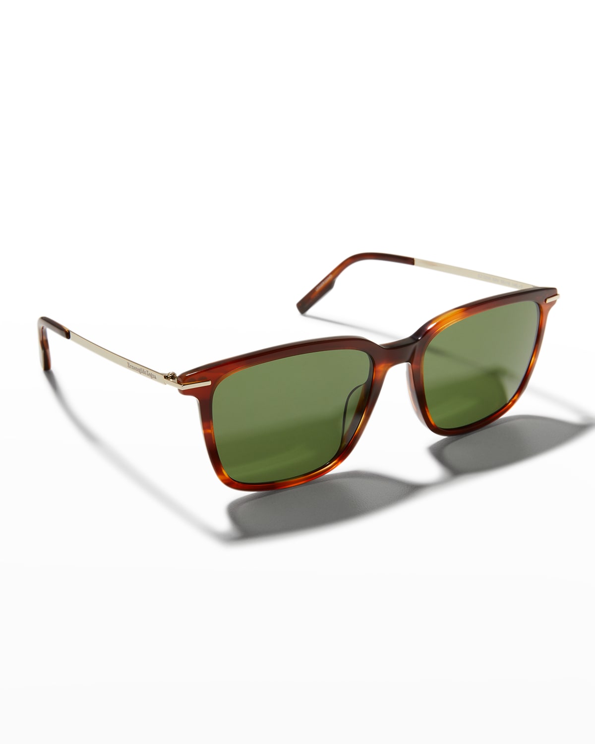 Zegna Men's Solid-lens Square Sunglasses In Havana/green