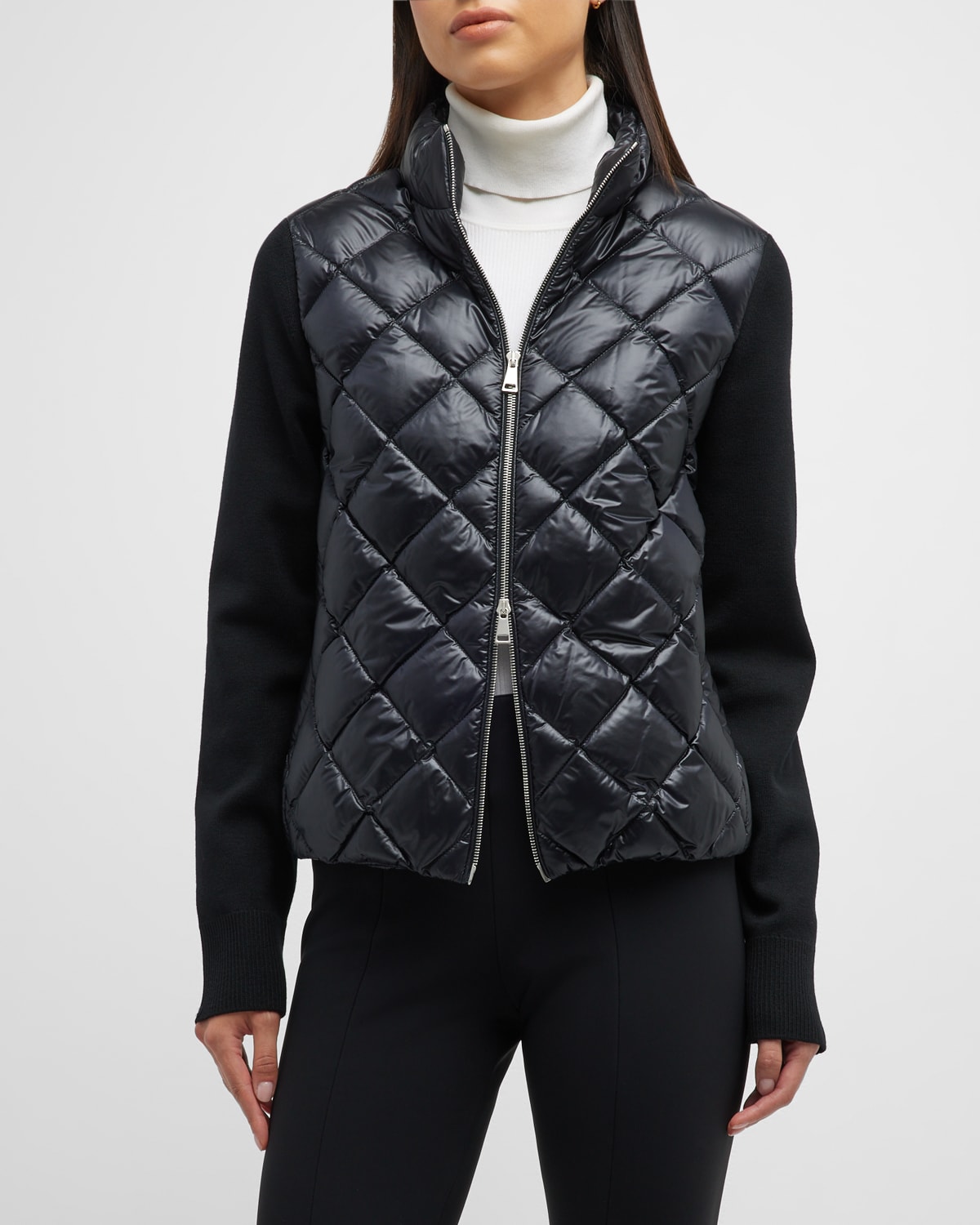 Moncler Mixed Media Cardigan In Black ModeSens