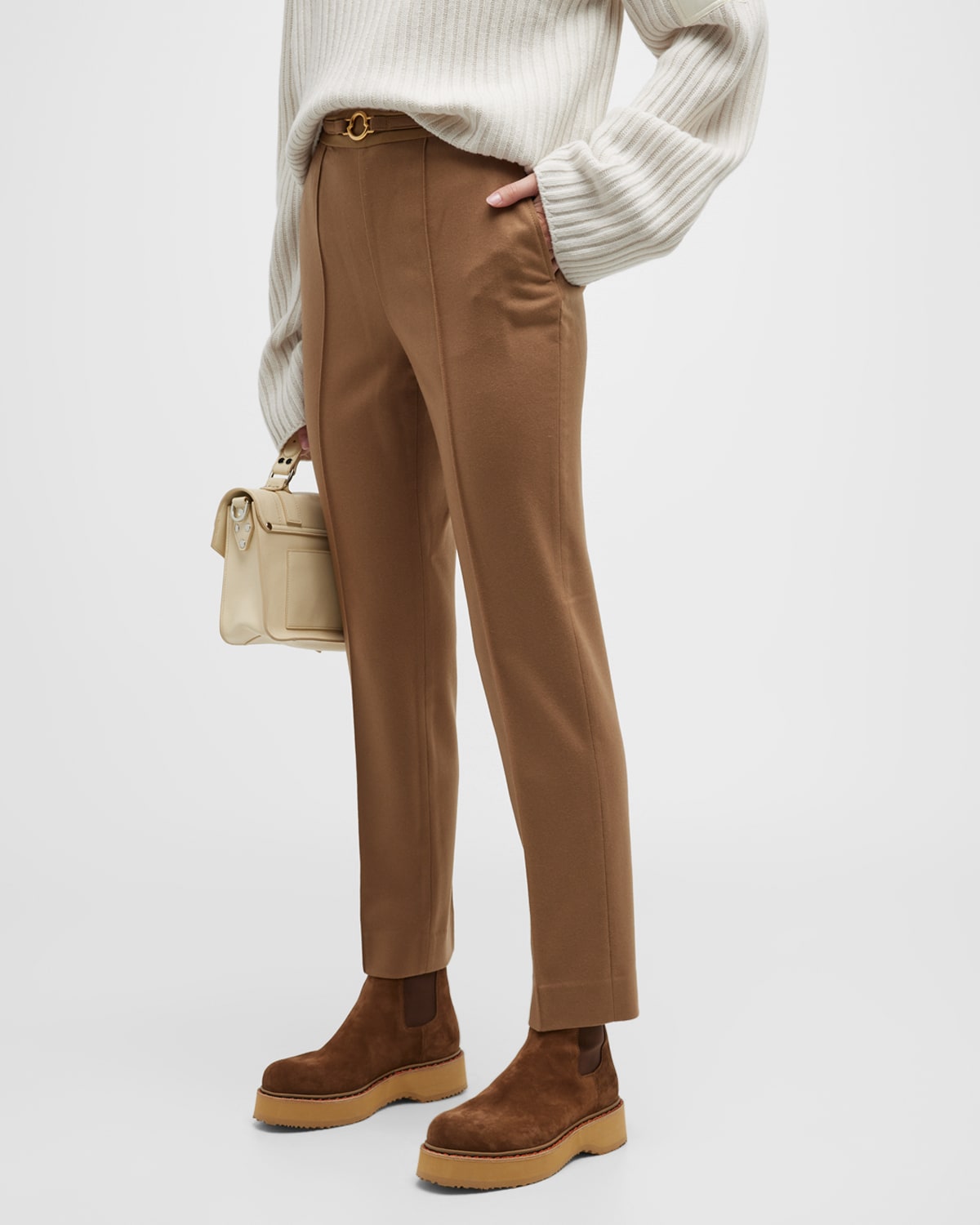 Moncler Wool Slim-fit Trousers In Camel