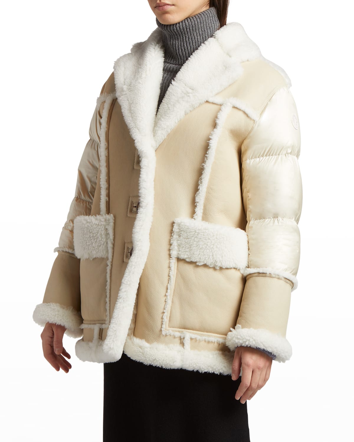 Moncler Ilay Sherpa-lined Puffer Jacket In Light Beige