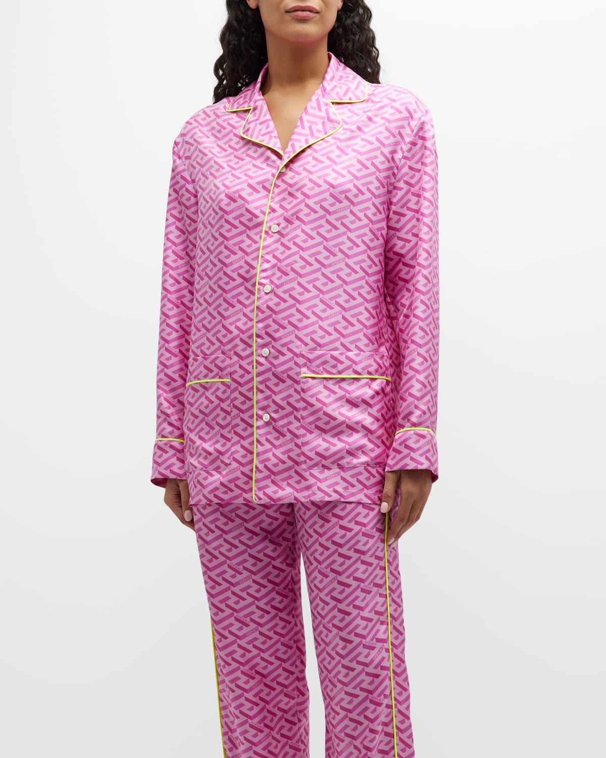 Versace Silk Monogram Pajama Blouse In Pinkfuxia
