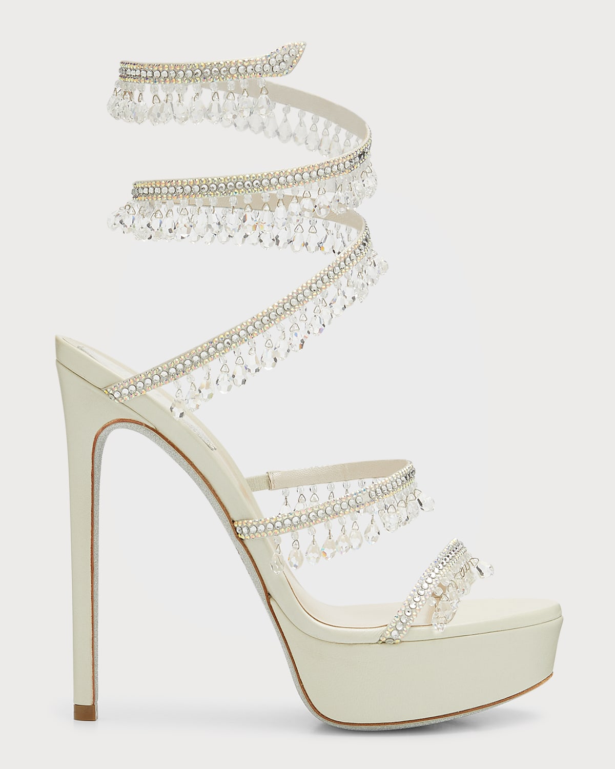 René Caovilla Chandelier Beaded Snake-wrap Platform Sandals In Lt Greysilver