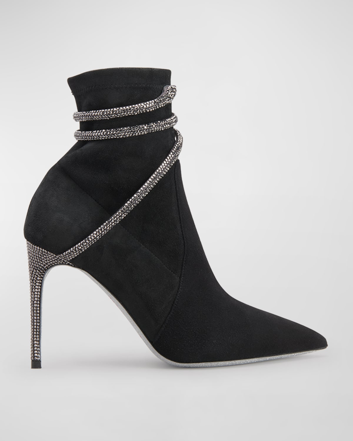 René Caovilla Suede Strass Snake Ankle Boots In Black