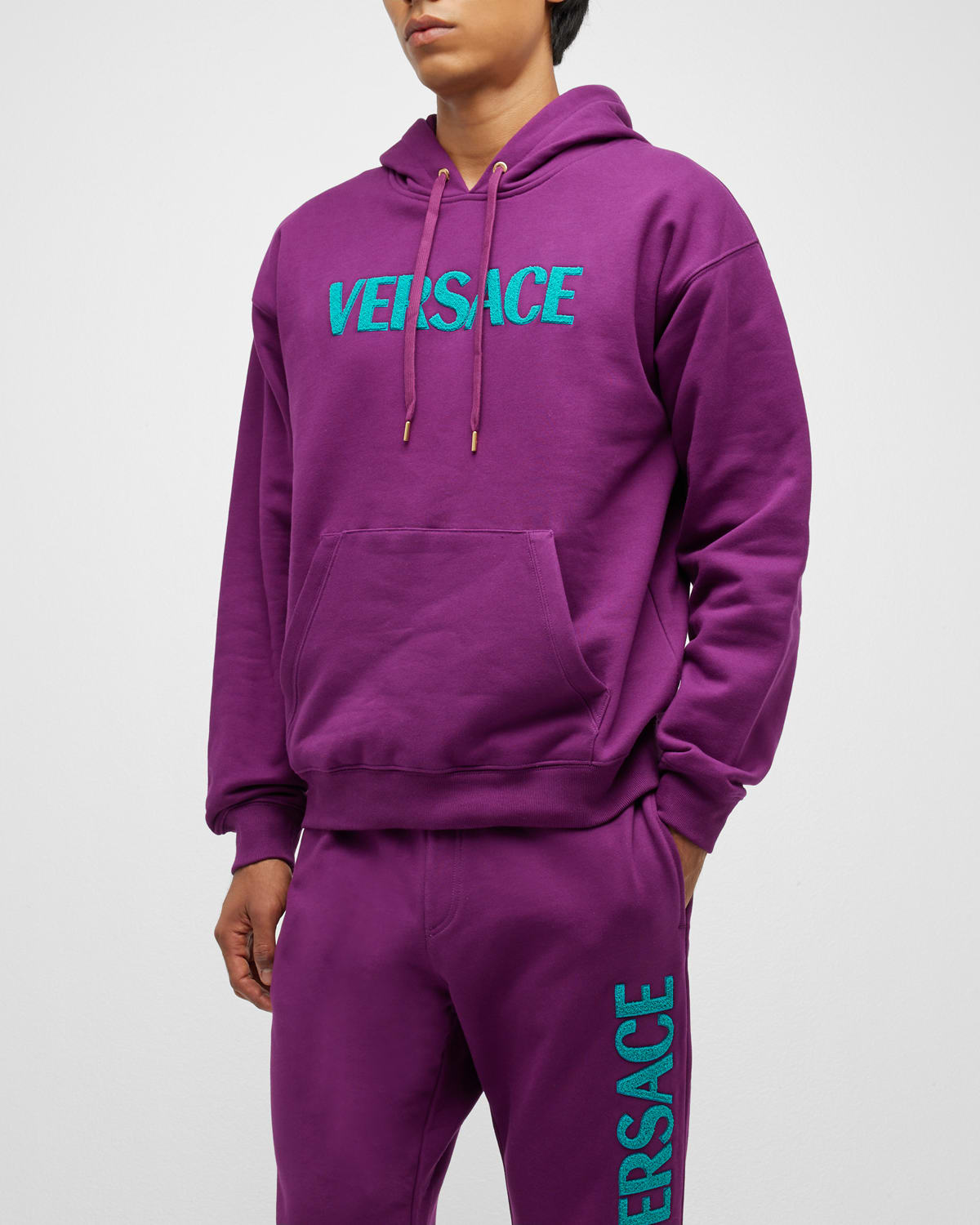 Shop Versace Men's Logo Pullover Hoodie In Purple