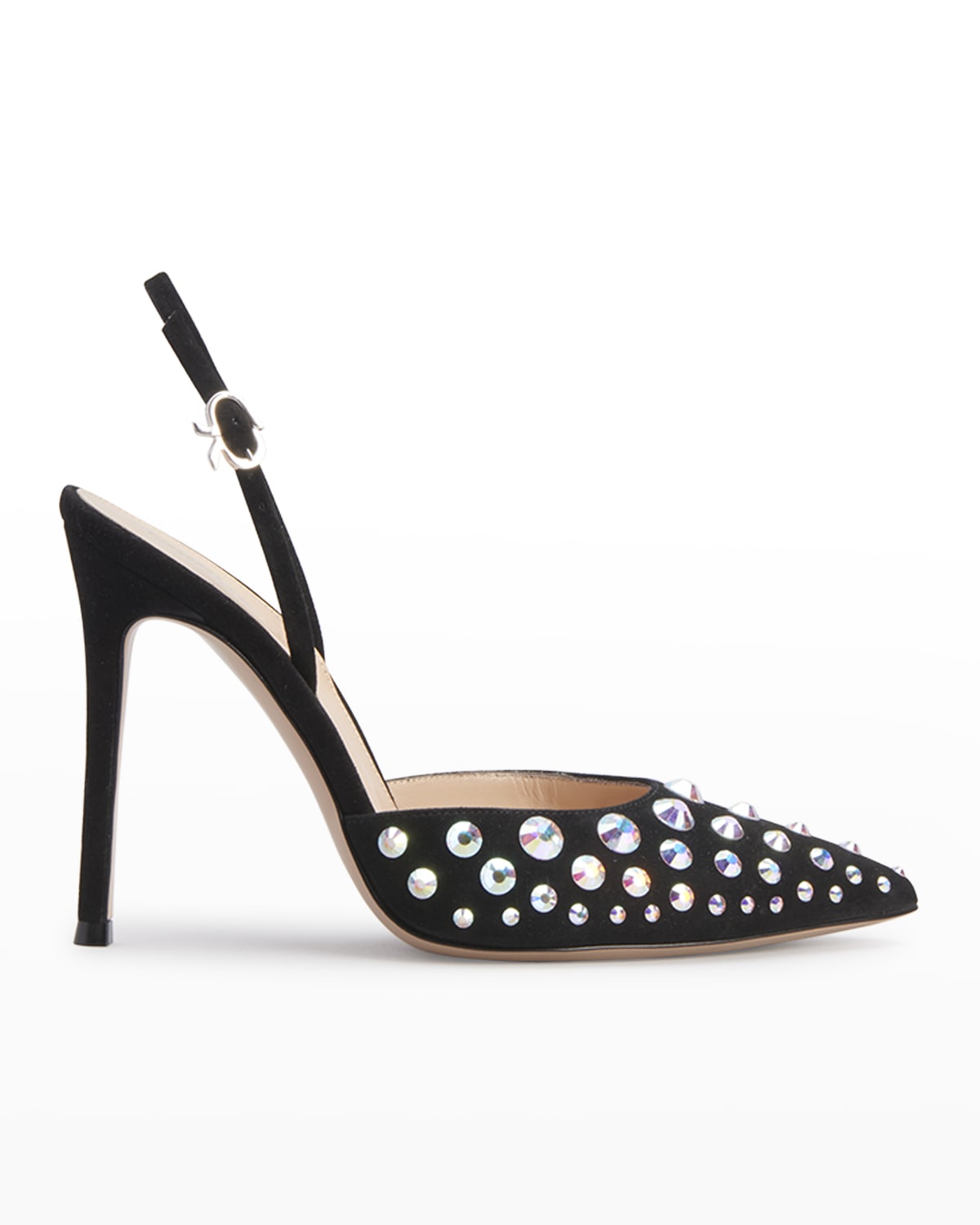 Gianvito Rossi Spectra 105 Slingback Pumps In Suede Leather In Black Crystal
