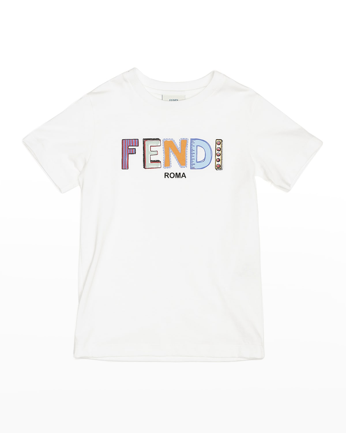 Fendi Kids' Girl's Colorful Logo-print T-shirt In F0tu9 White