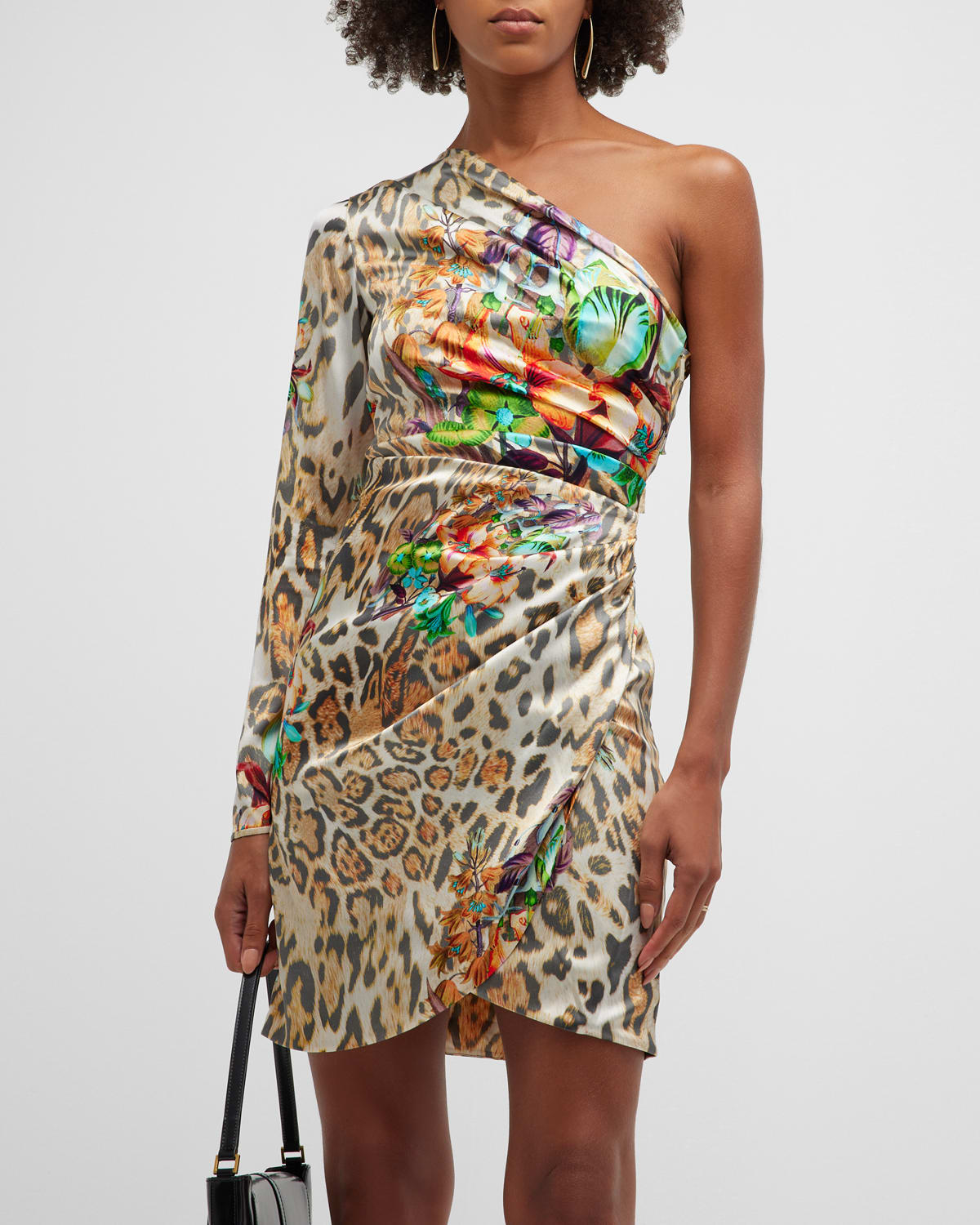 Adriana Iglesias Ava Floral Ocelot-Print Draped Silk Mini Dress