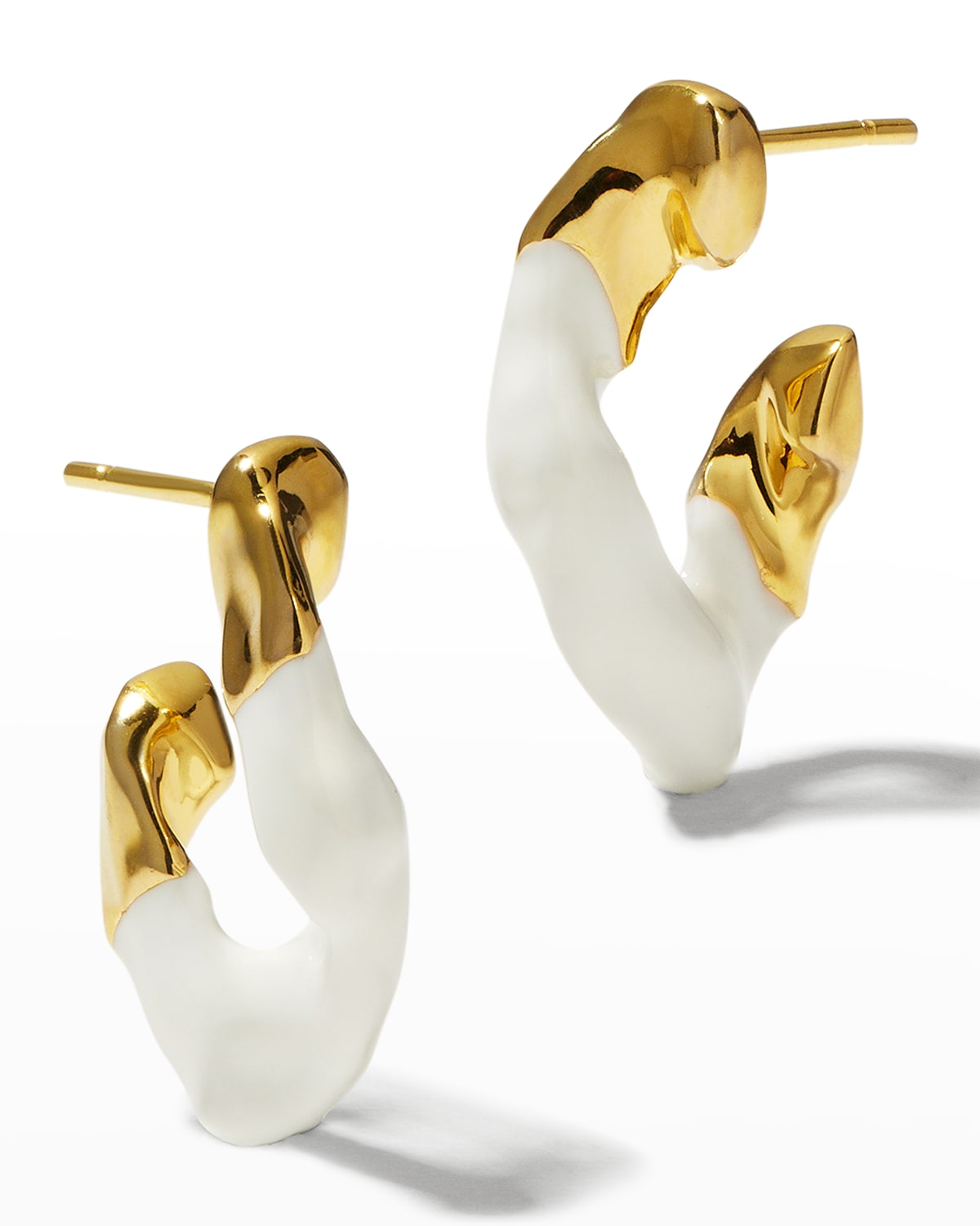 Joanna Laura Constantine Asymmetrical Wave Chain Earrings with Enamel, White