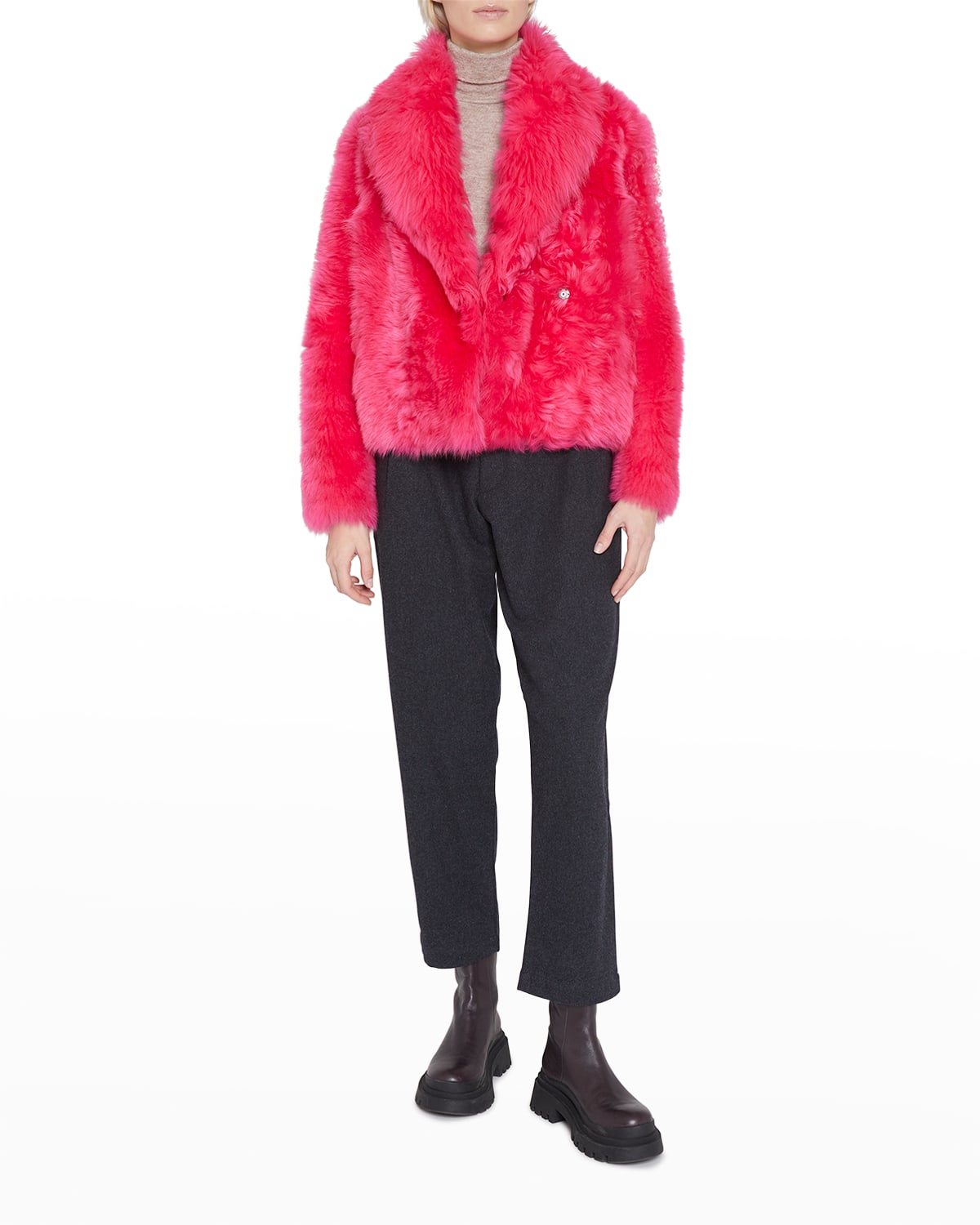 Yves Salomon Lamb Shearling Short Coat In A5004-crazy Pink